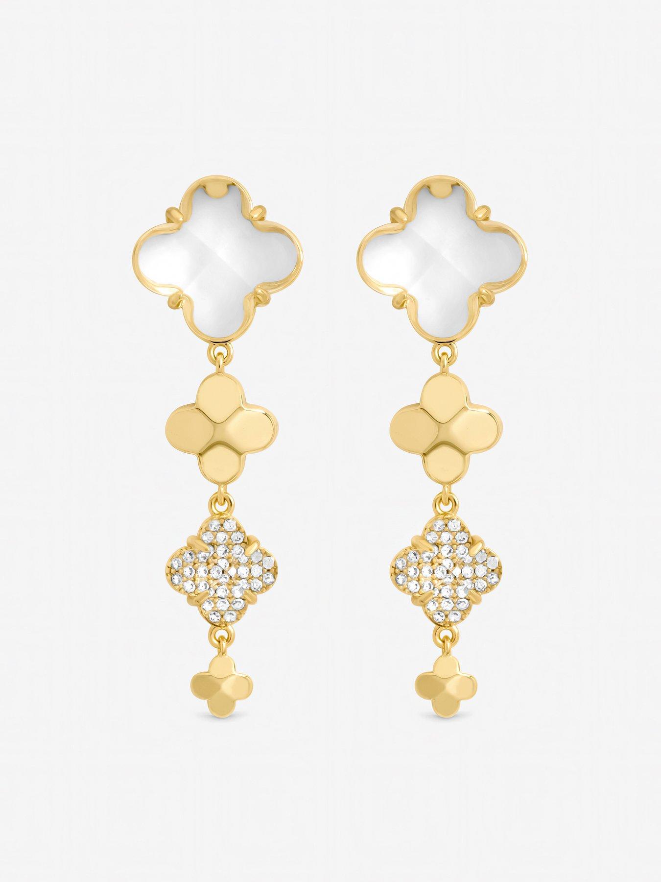 Image 2 of 3 of Jon Richard Gold Polished and Crystal Clover Earrings