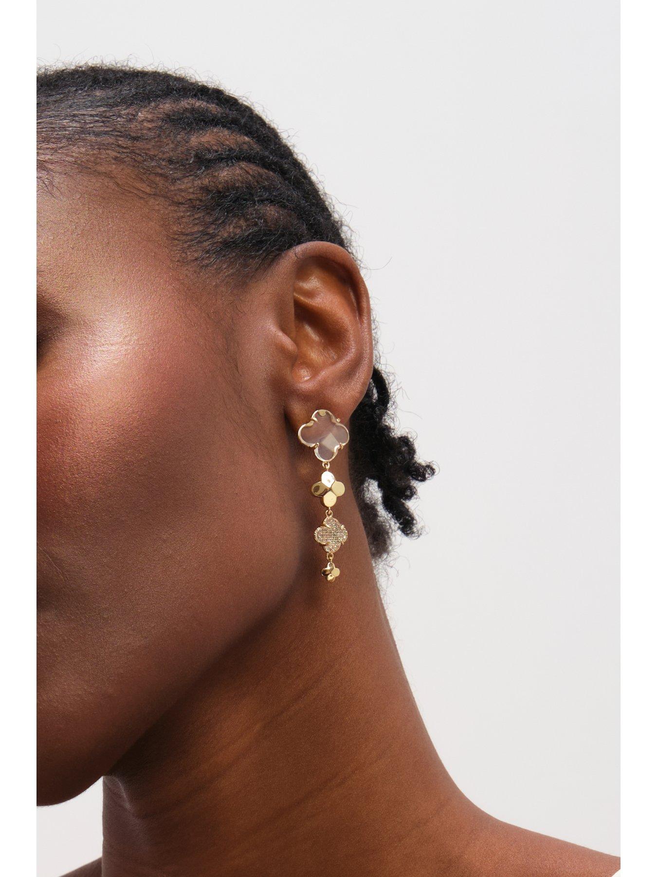 Image 3 of 3 of Jon Richard Gold Polished and Crystal Clover Earrings