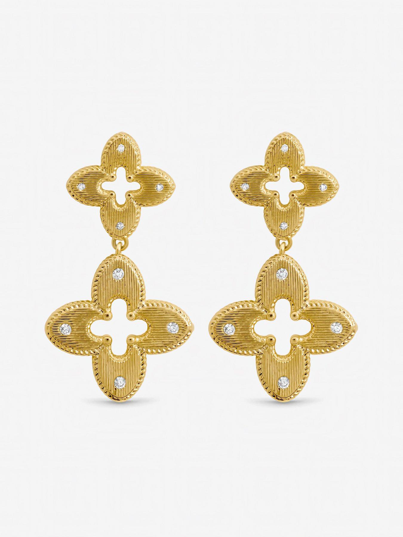  image of jon-richard-gold-plated-textured-crystal-clover-earrings