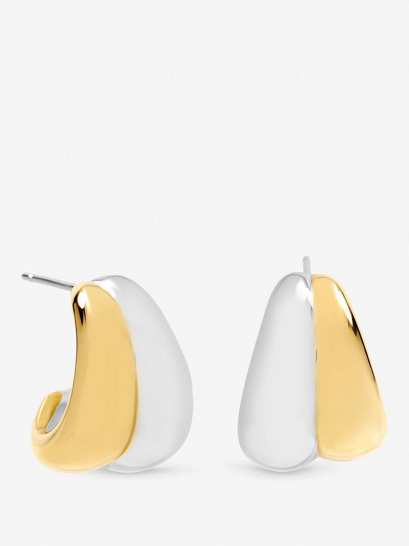 Jon Richard Two Tone Waterproof Ribbed Dome Earrings