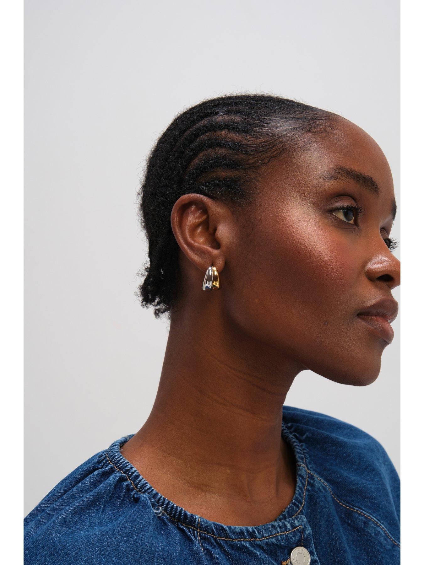 Image 2 of 3 of Jon Richard Two Tone Waterproof Ribbed Dome Earrings