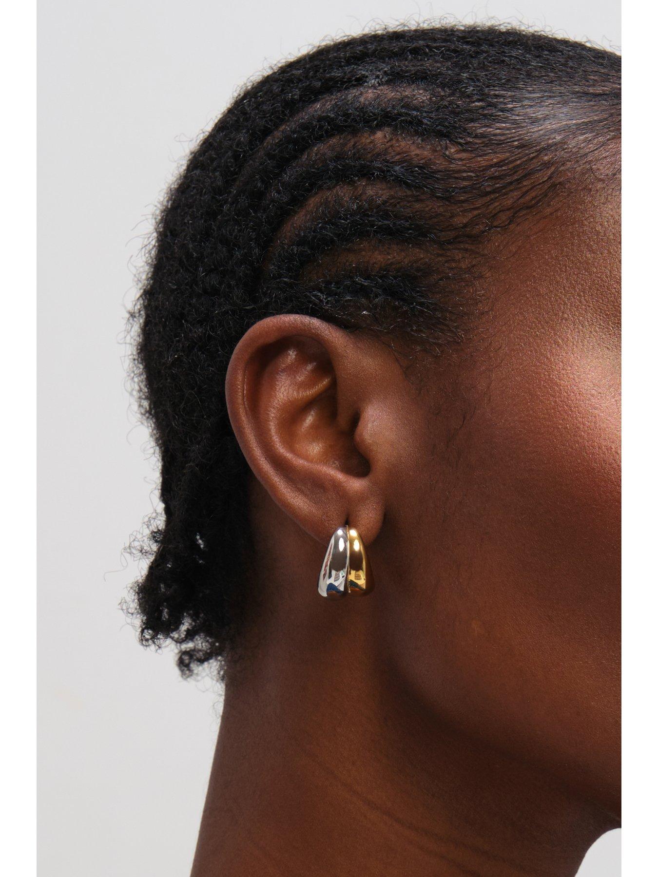 Image 3 of 3 of Jon Richard Two Tone Waterproof Ribbed Dome Earrings