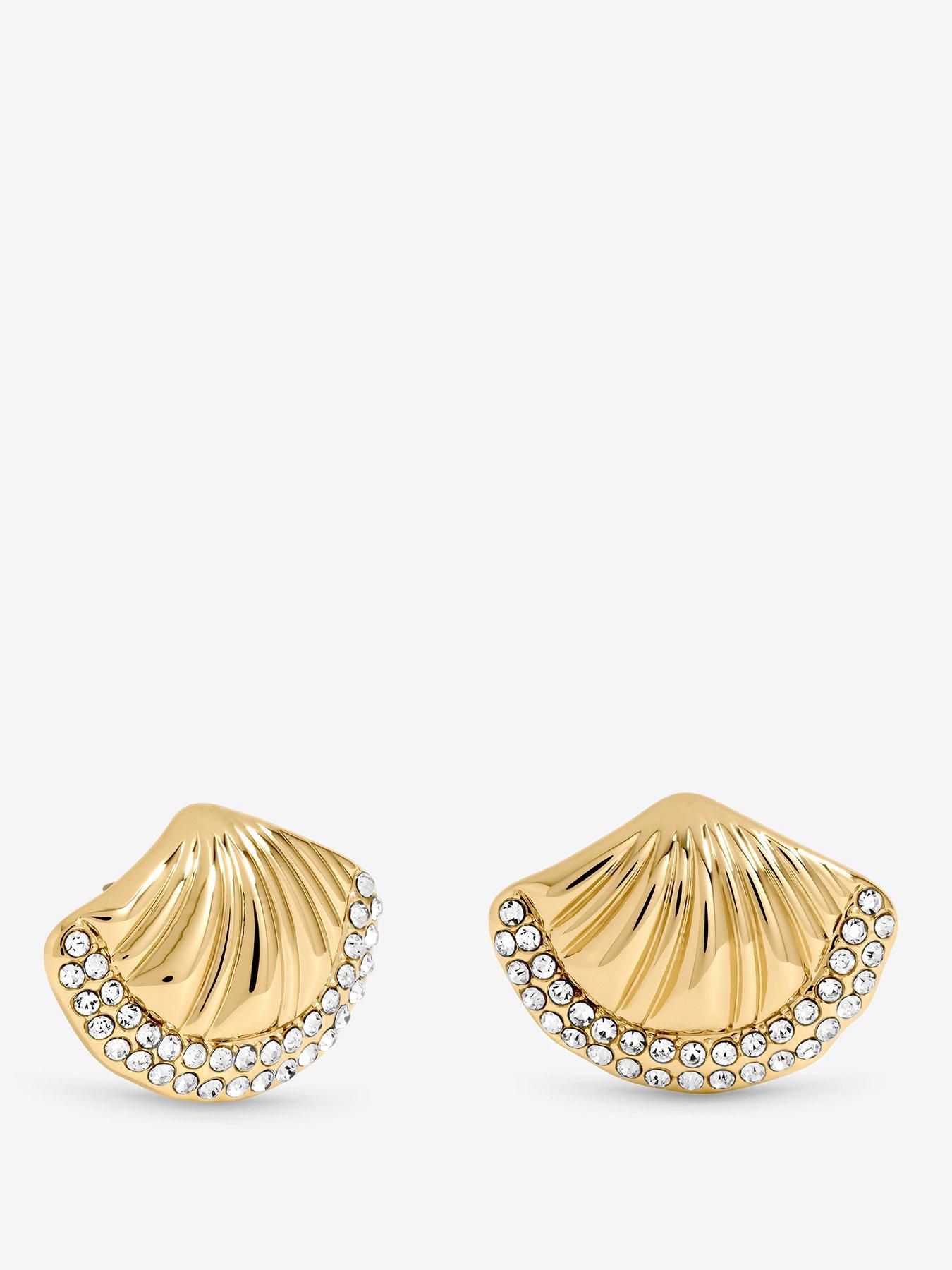 Image 1 of 3 of Mood Gold Plated and Pave Shell Stud Earrings