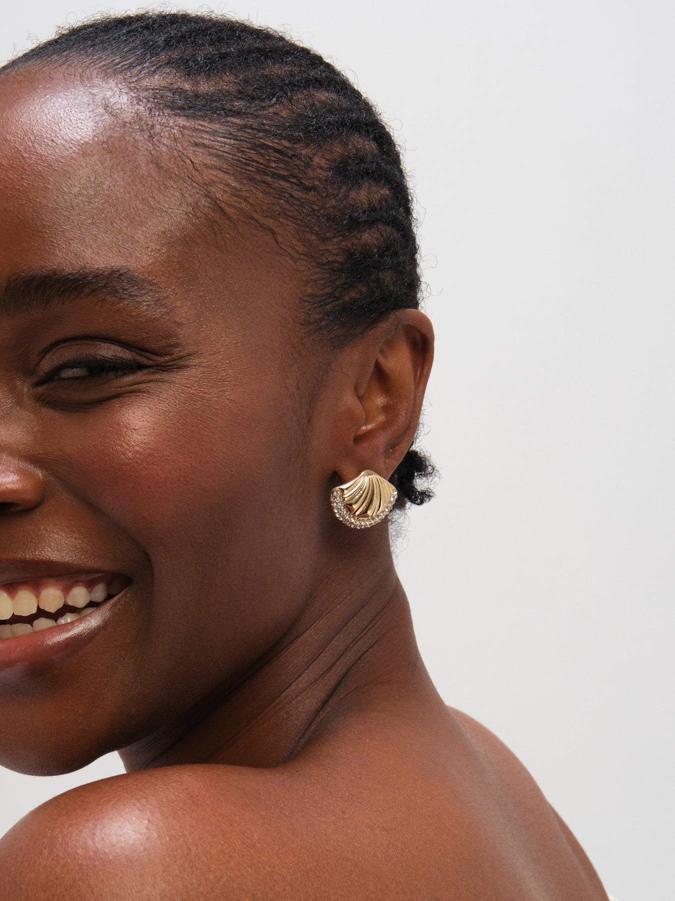 Image 3 of 3 of Mood Gold Plated and Pave Shell Stud Earrings