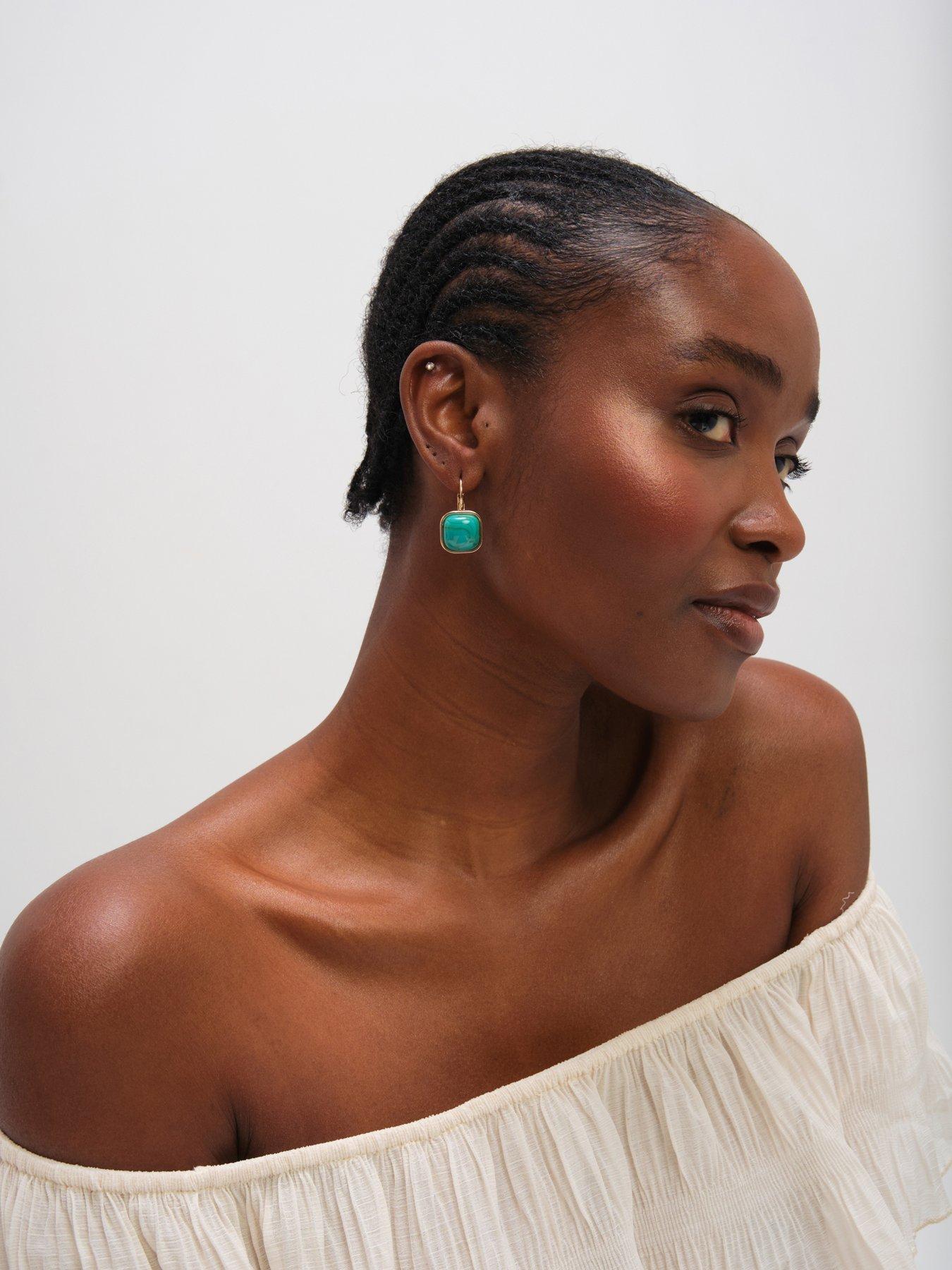 Image 2 of 3 of Mood Gold Plated and Turquoise Stone Drop Earrings