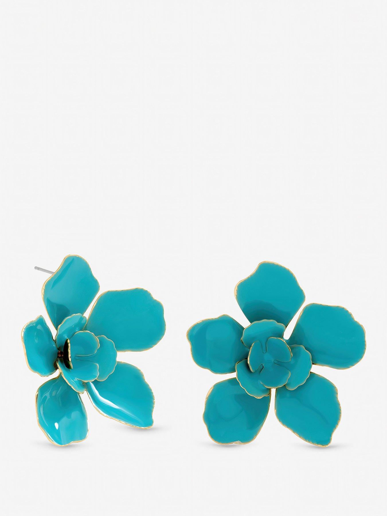 front image of mood-turquoise-statement-flower-earrings