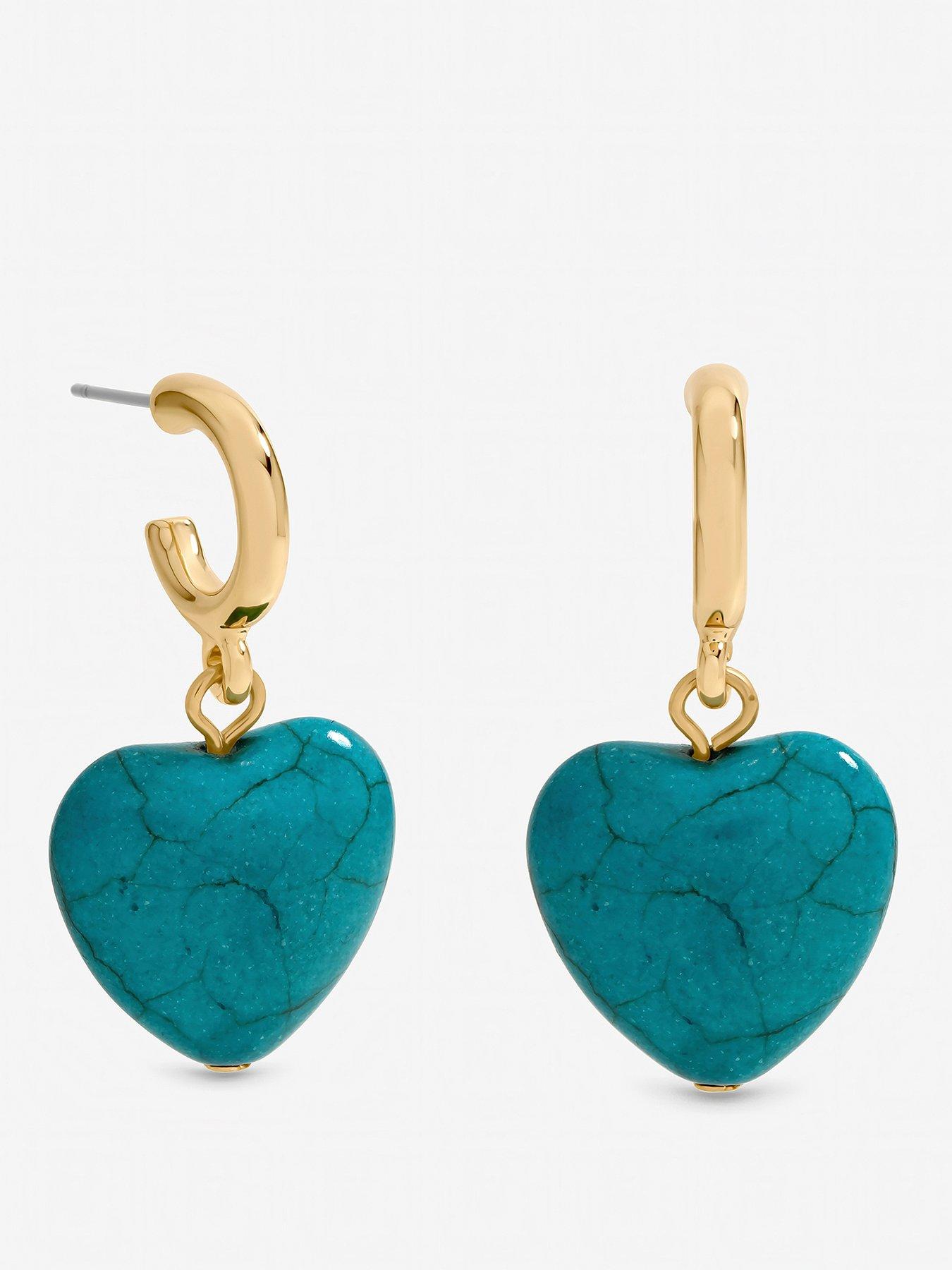 Mood Mood Gold Plated and Turquoise Heart Huggie Earrings