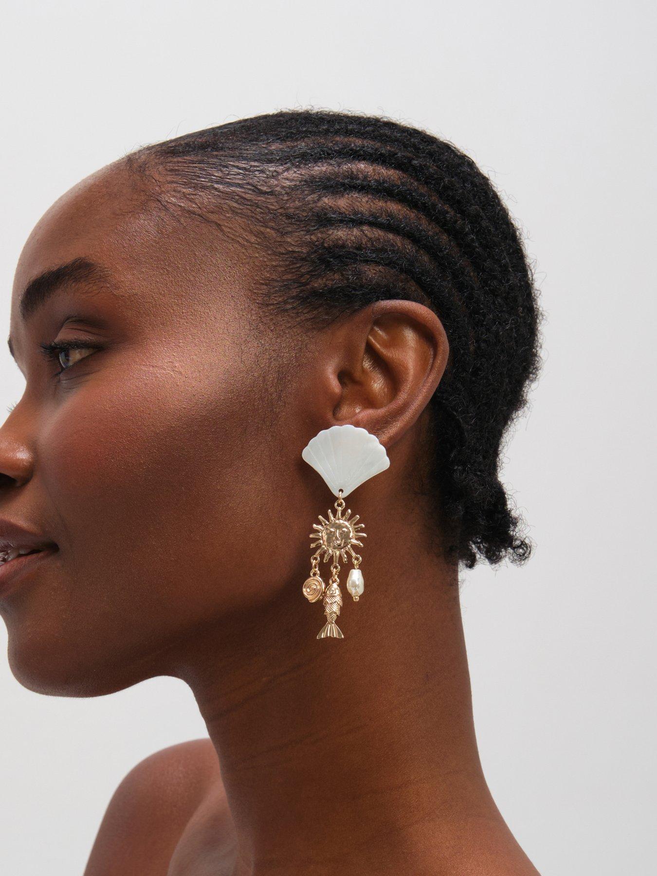 Image 2 of 3 of Mood Gold Plated Statement Shell Drop Earrings