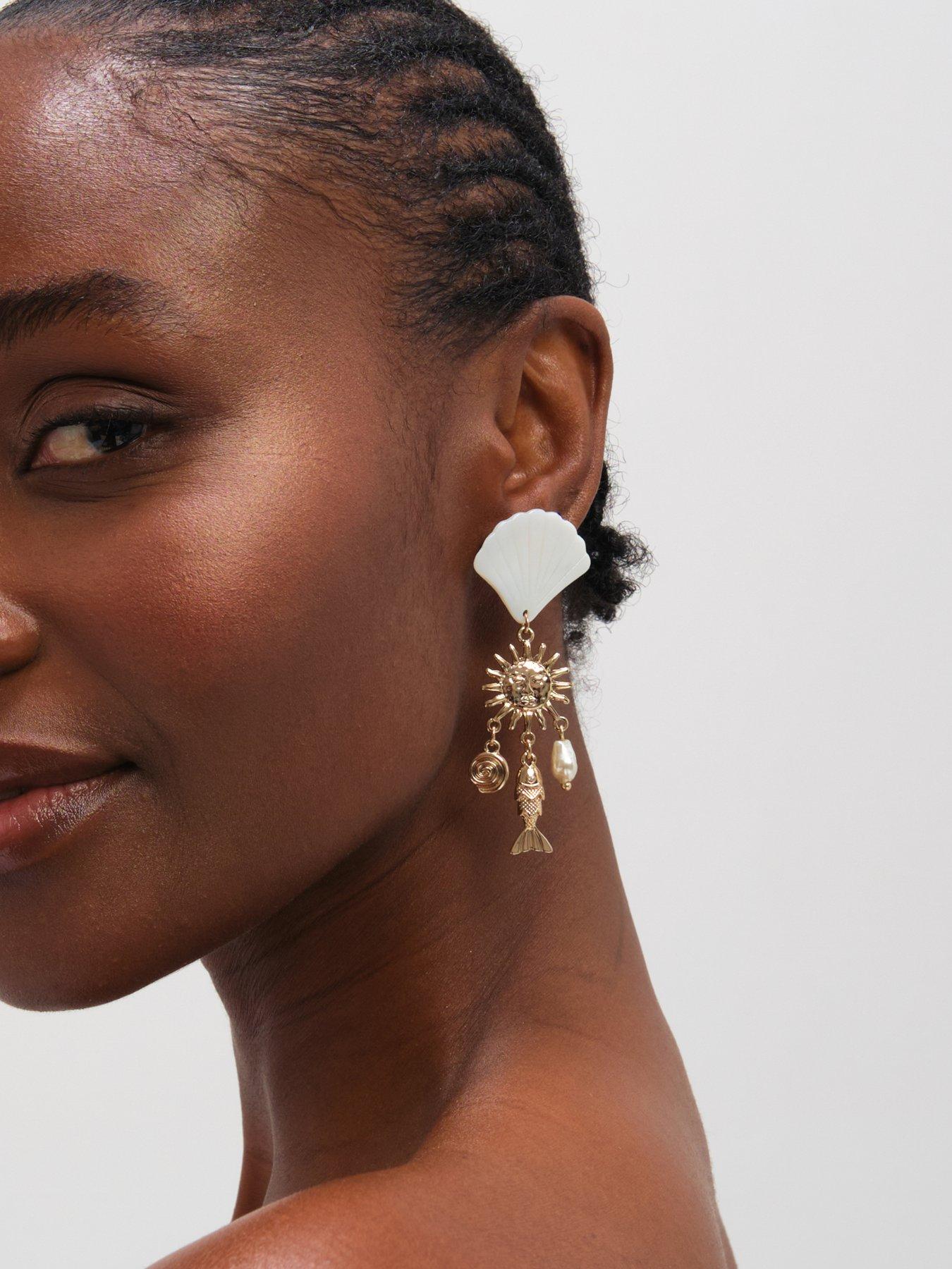 Image 3 of 3 of Mood Gold Plated Statement Shell Drop Earrings