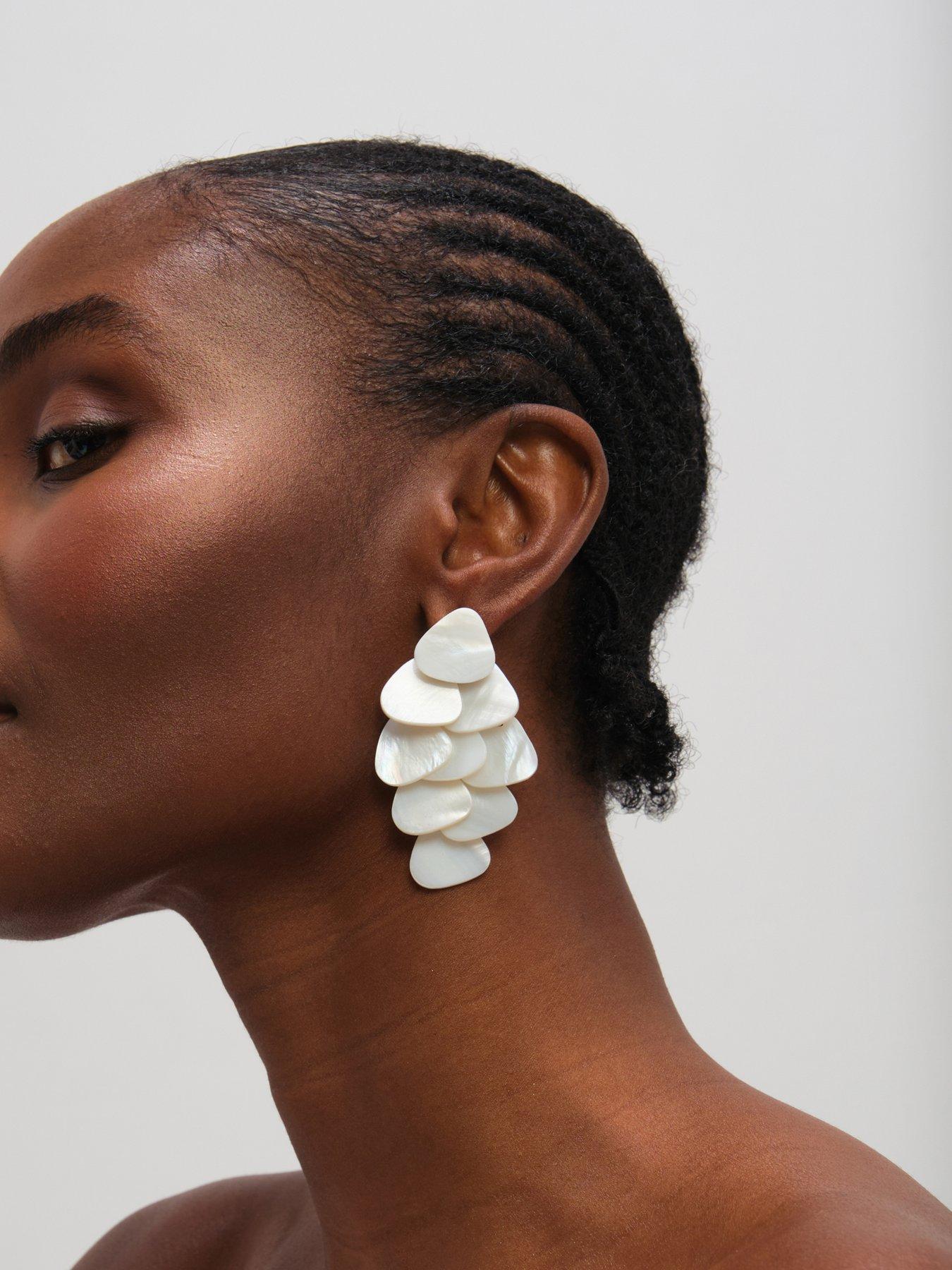 stillFront image of mood-statement-shell-droplet-earrings