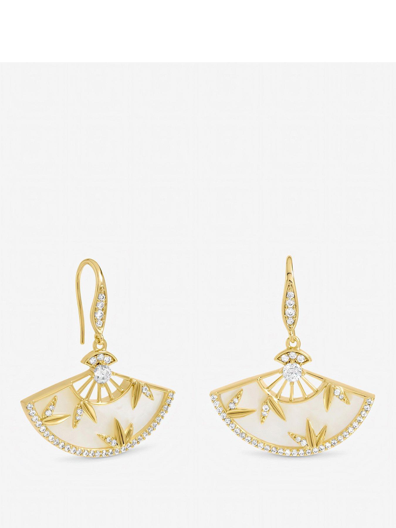 Image 1 of 1 of Jon Richard Gold Plated Mother of Pearl Fan Earrings