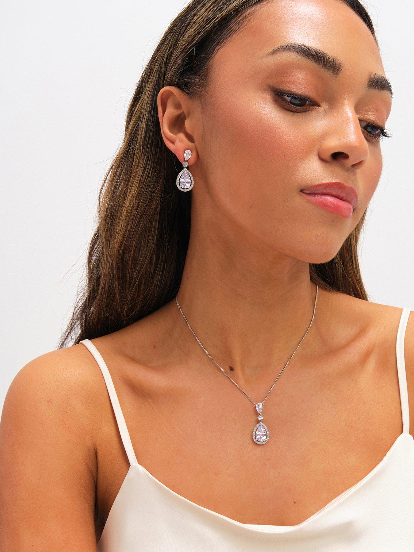 Jon Richard Jon Richard Rhodium Plated Cubic Zirconia Pear Drop Earrings