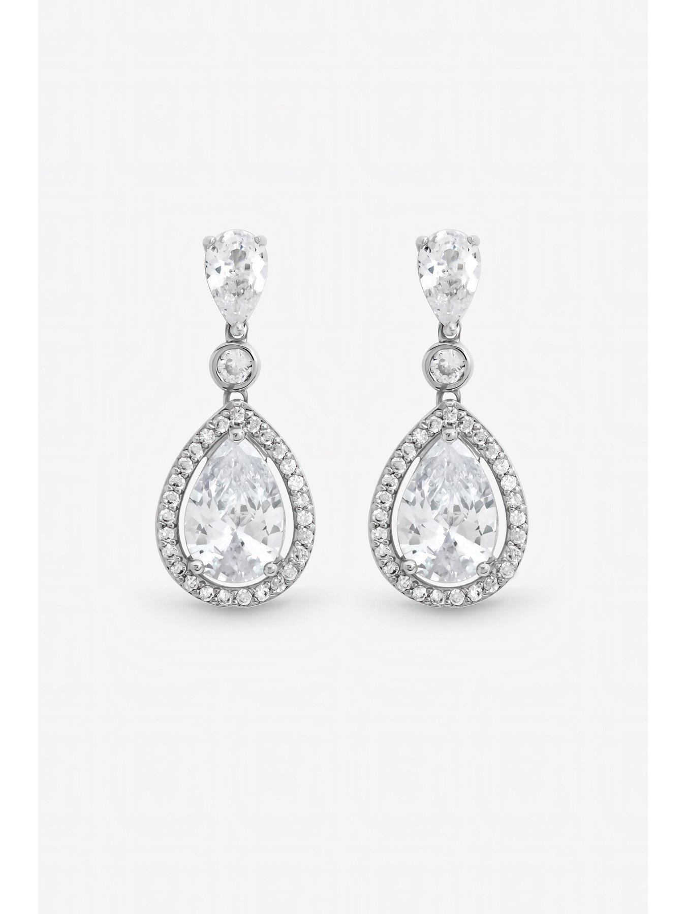  image of jon-richard-rhodium-plated-cubic-zirconia-pear-drop-earrings