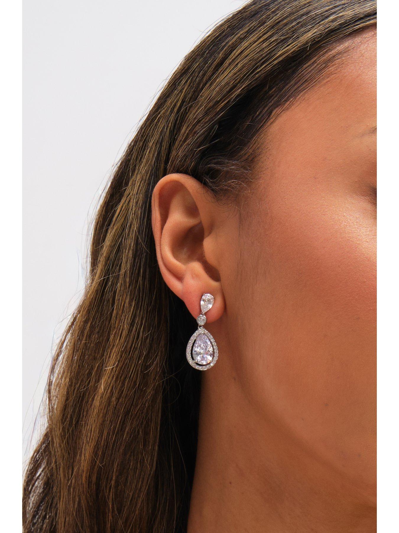  image of jon-richard-rhodium-plated-cubic-zirconia-pear-drop-earrings