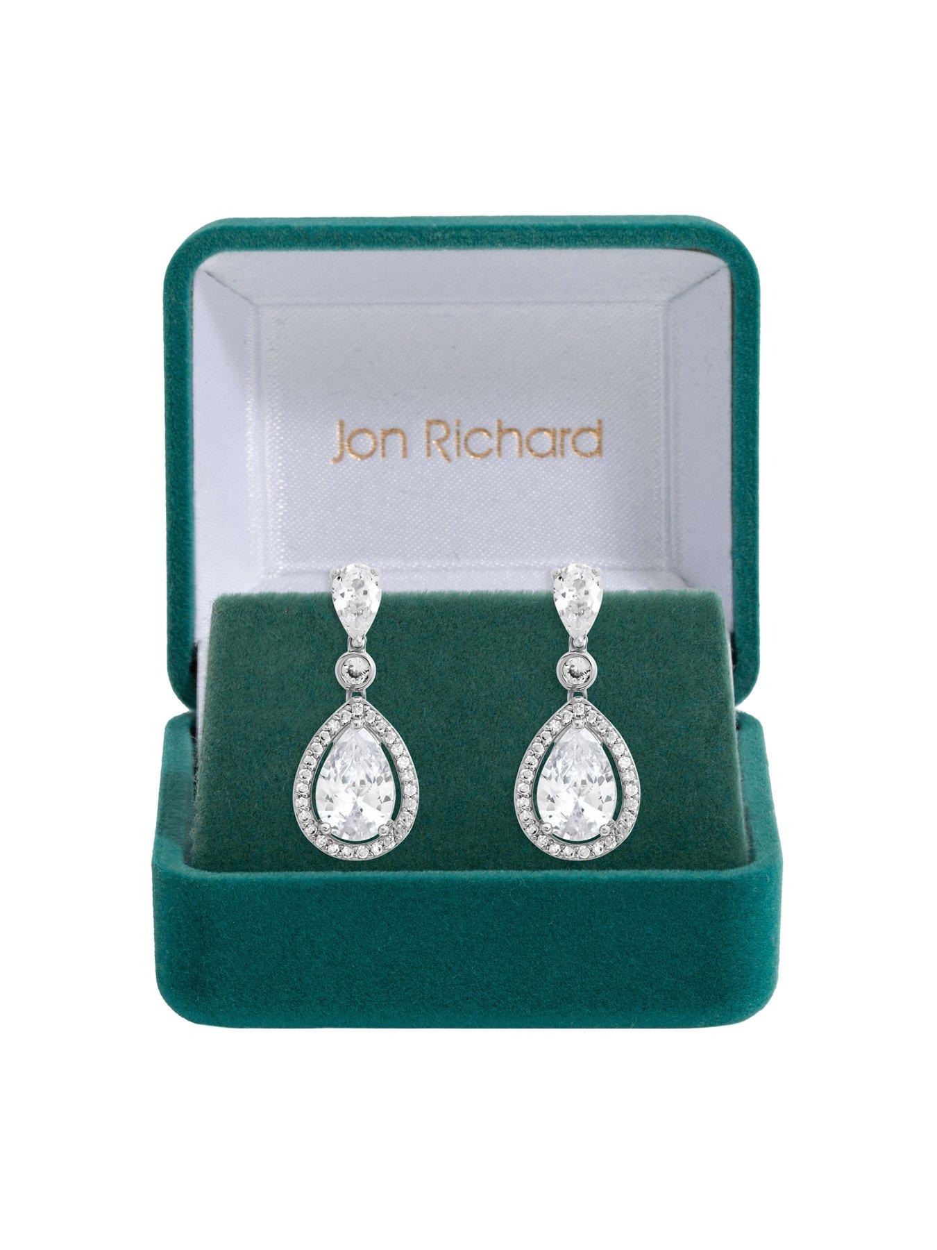  image of jon-richard-rhodium-plated-cubic-zirconia-pear-drop-earrings