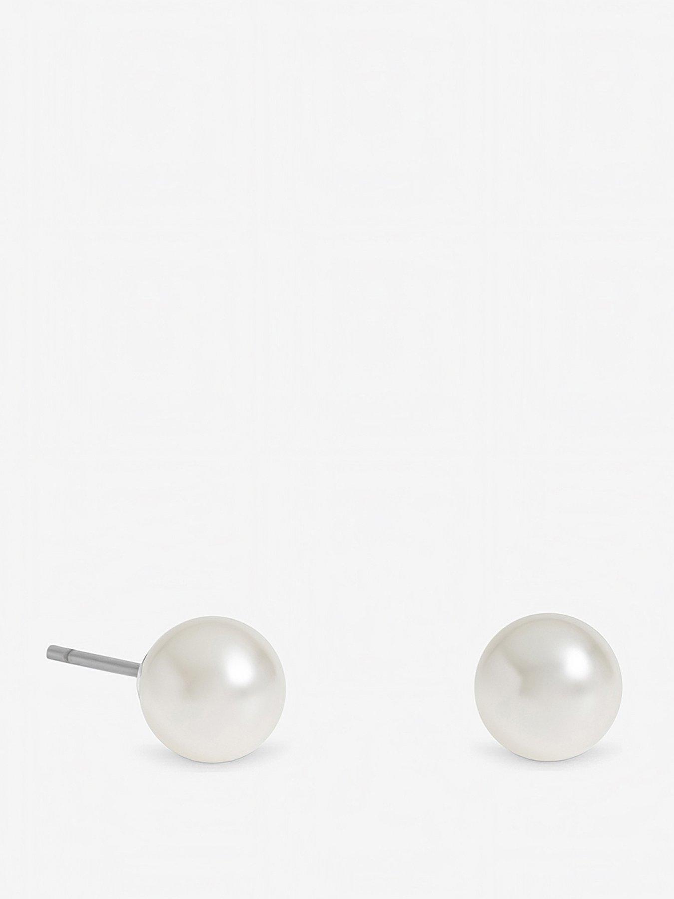  image of jon-richard-silver-plated-small-white-pearl-stud-earrings