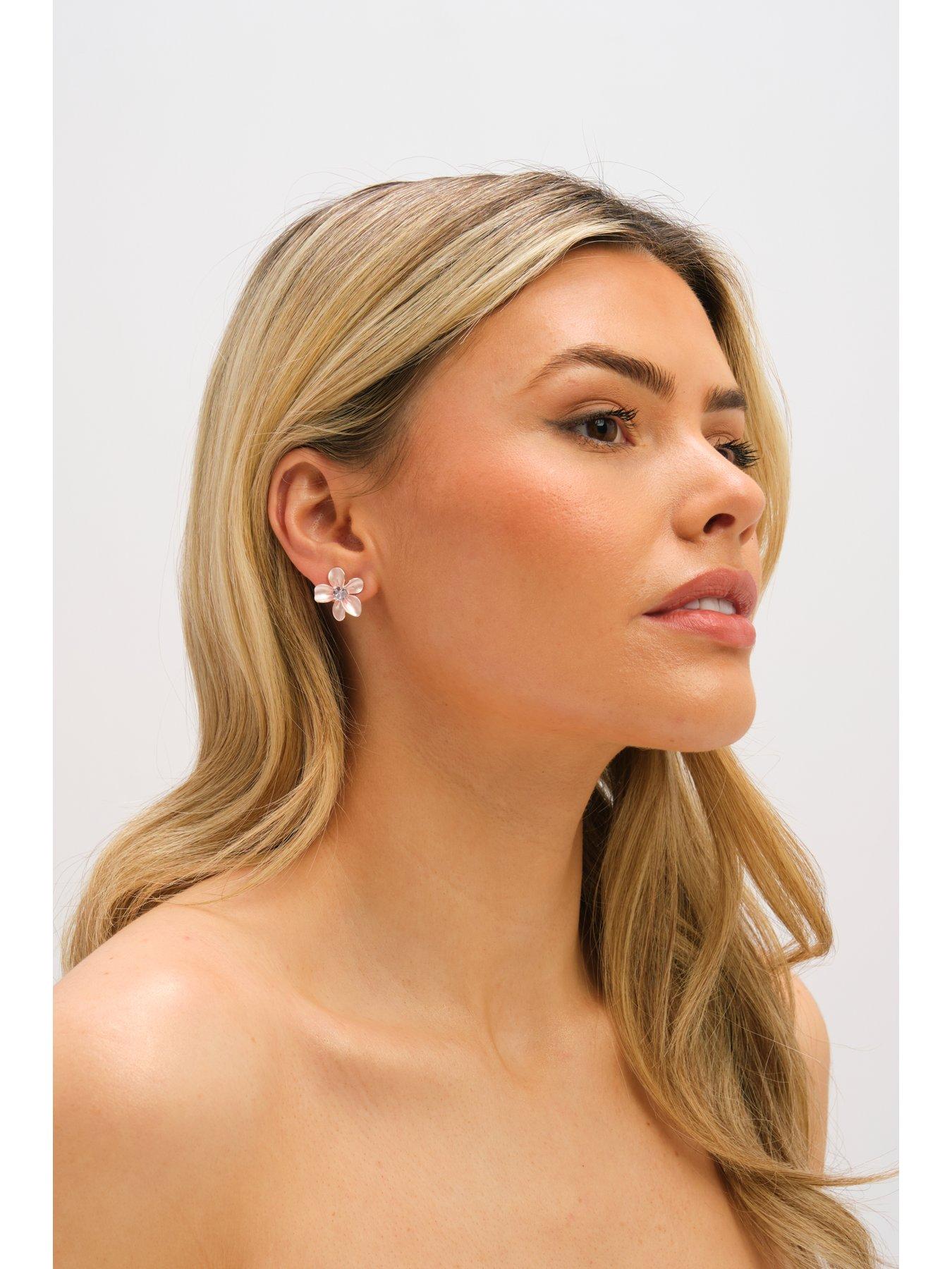Image 2 of 3 of Jon Richard Silver Plated Blush Pink Flower Earrings