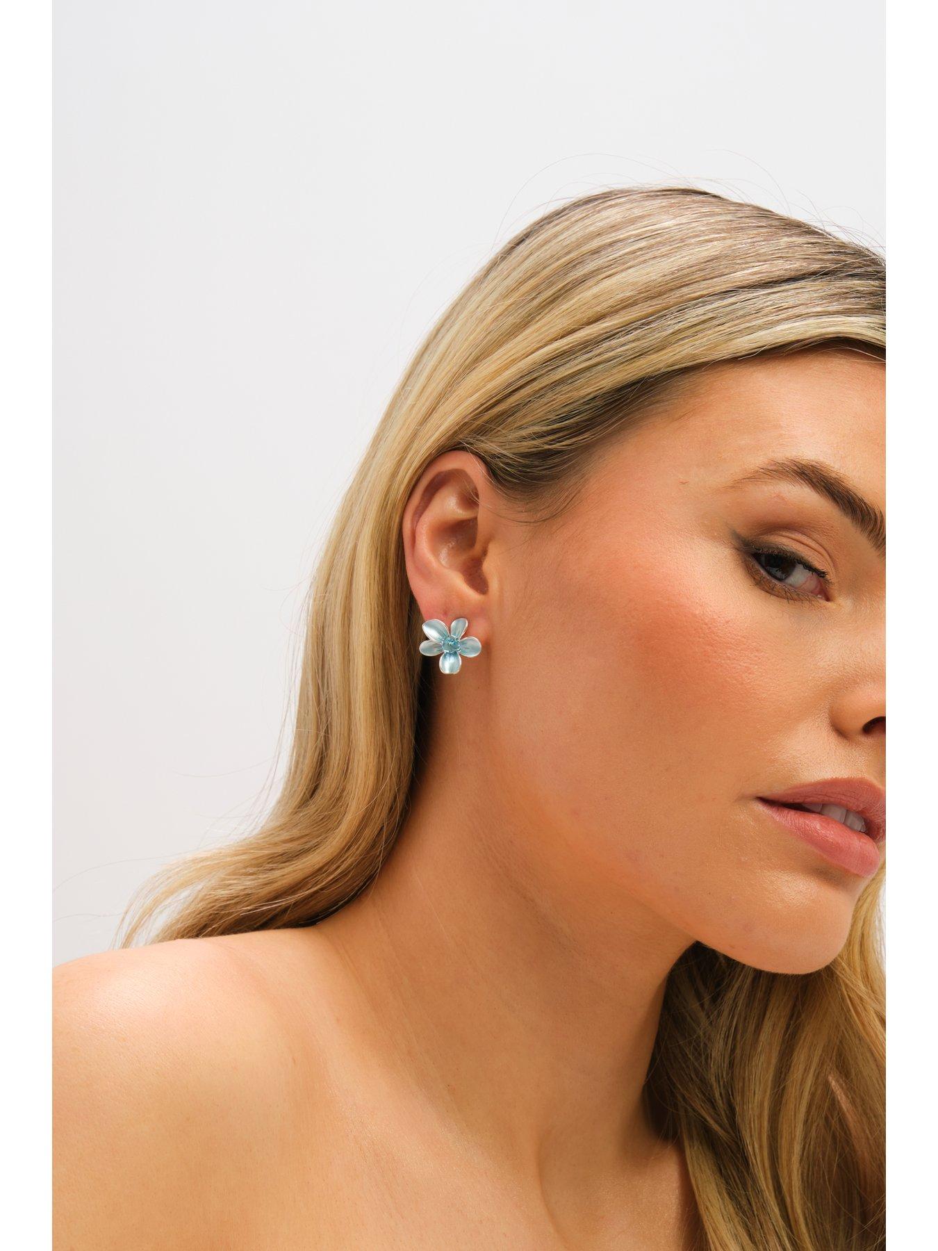 Image 2 of 3 of Jon Richard Silver Plated and Blue Flower Earrings