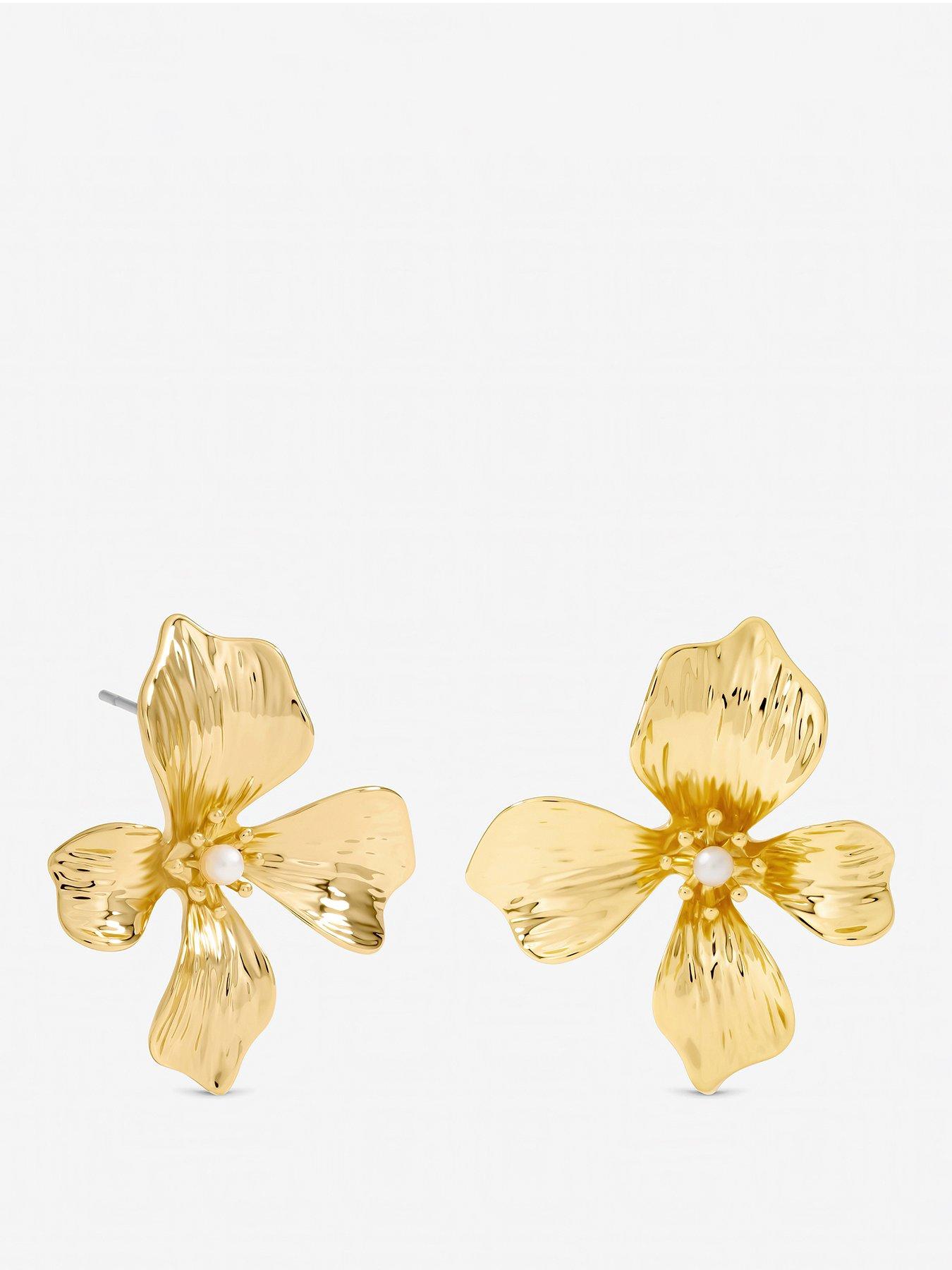 Jon Richard Gold Plated and Pearl Statement Flower Clip Earrings