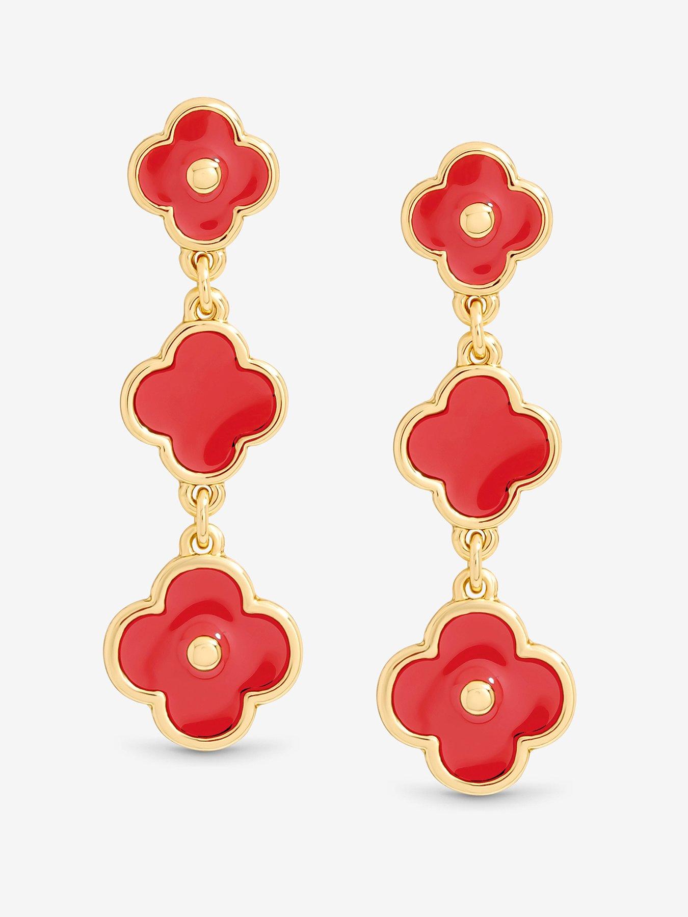 Image 1 of 3 of Mood Gold Plated and Coral Clover Drop Earrings