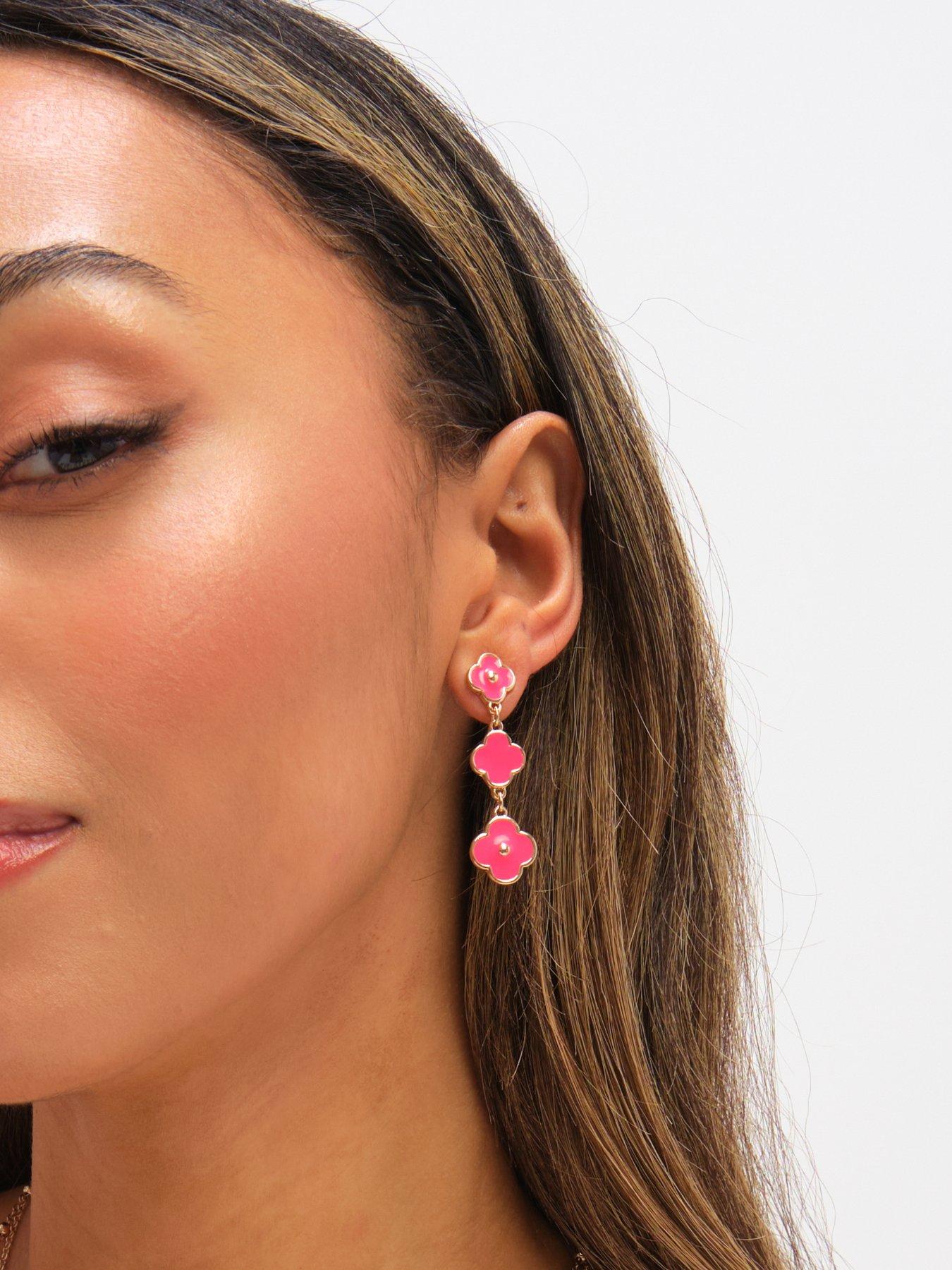 Image 2 of 3 of Mood Gold Plated and Coral Clover Drop Earrings