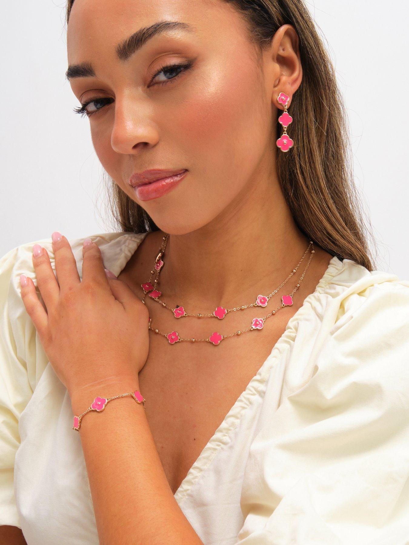 Image 3 of 3 of Mood Gold Plated and Coral Clover Drop Earrings