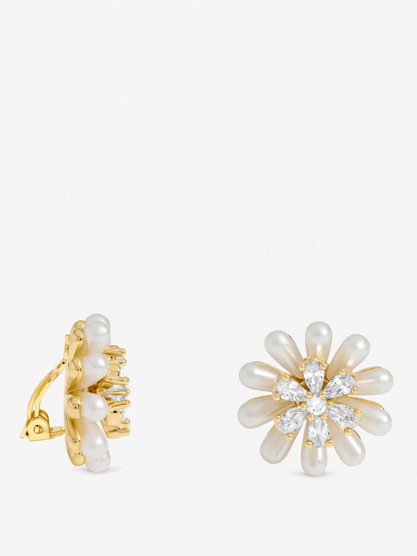 Image 1 of 3 of Jon Richard Gold Plated Pearl and Crystal Flower Clip Earrings