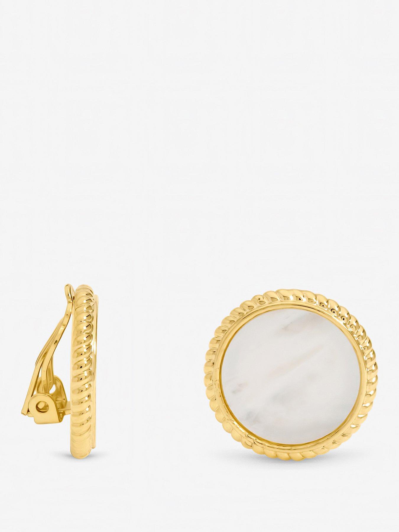 Image 1 of 3 of Jon Richard Gold Plated and Mother of Pearl Round Clip Earrings