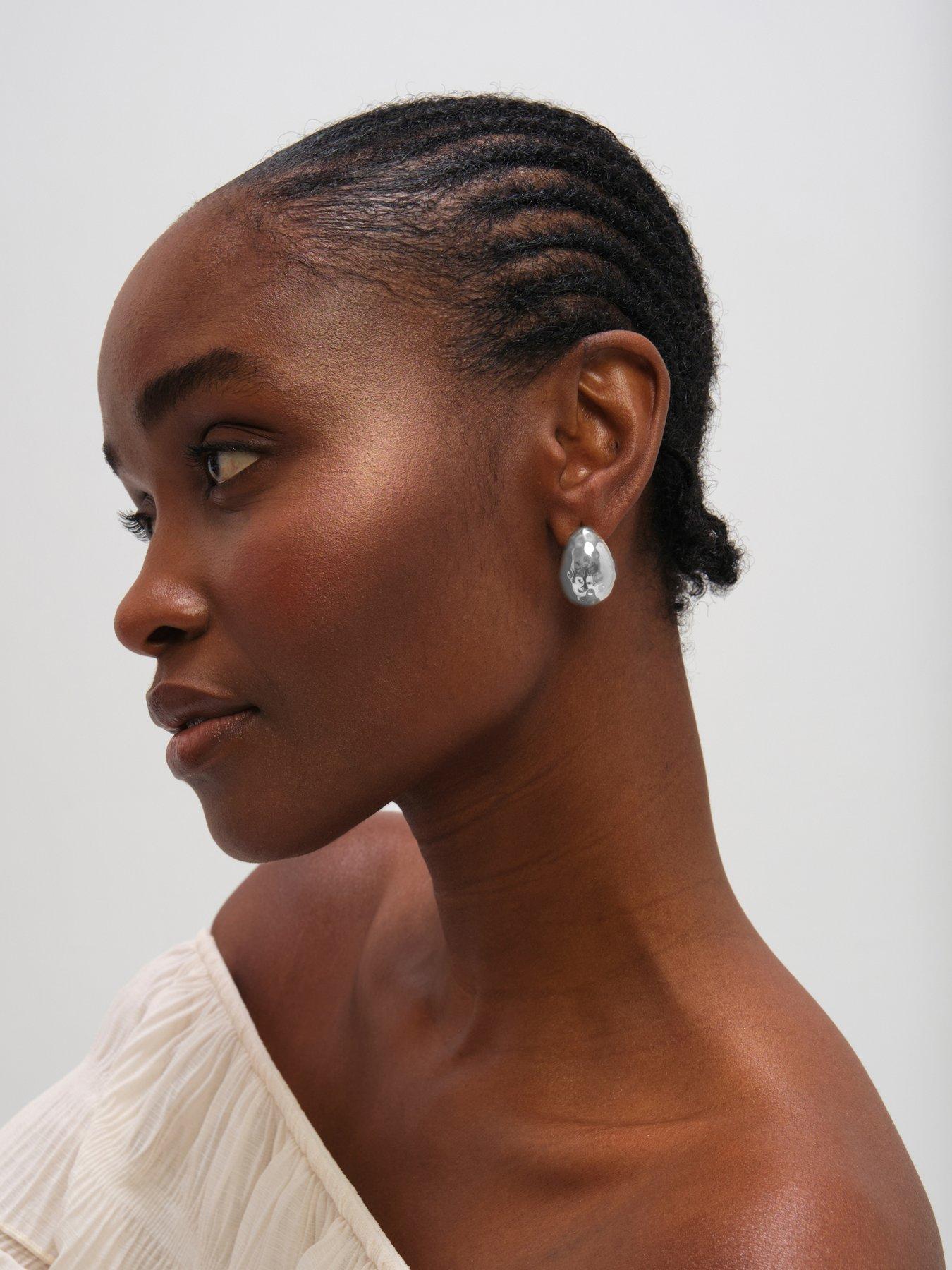 Image 3 of 3 of Mood Mood silver Plated Textured Dome Hoops