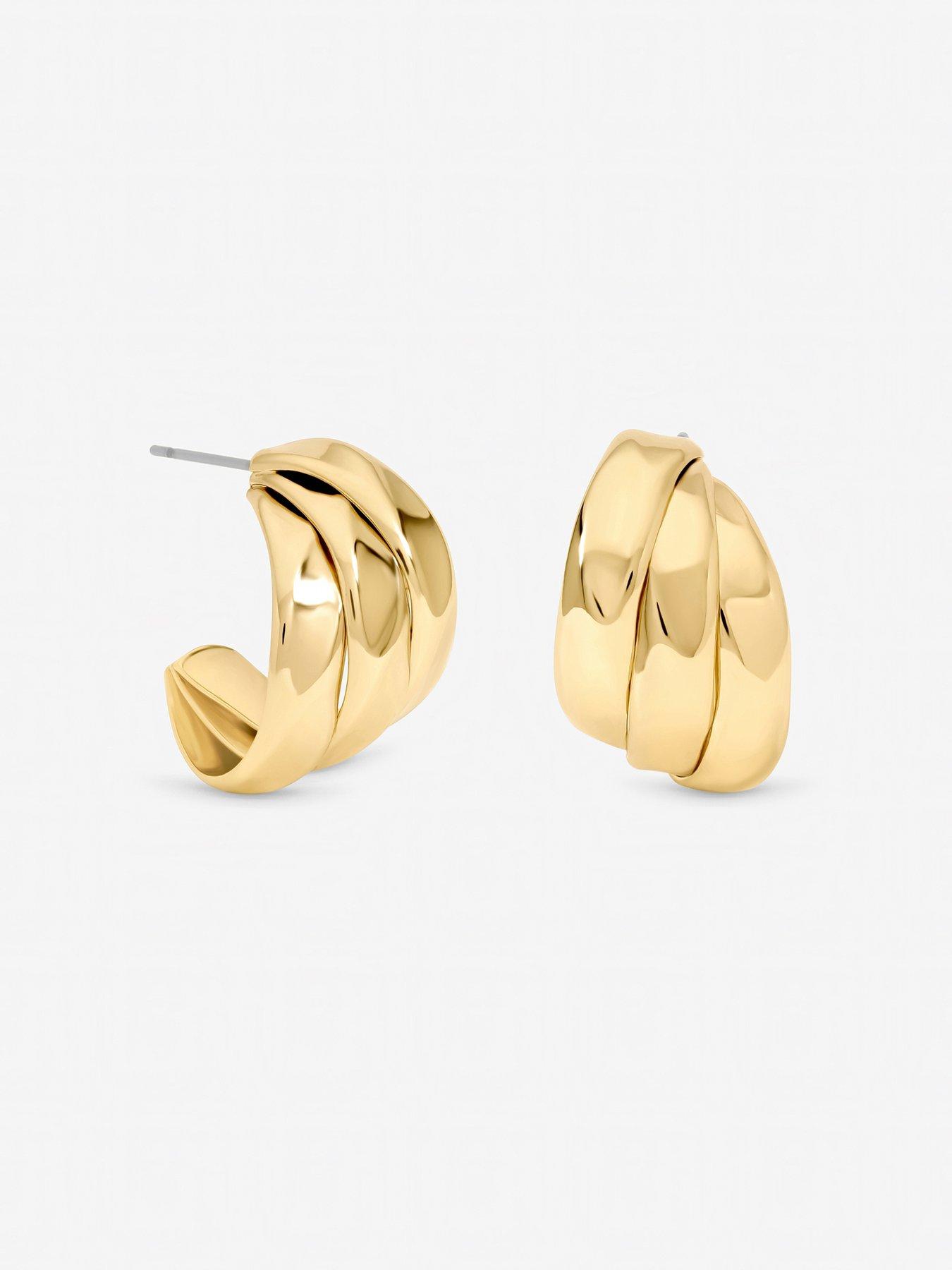  image of jon-richard-gold-plated-multirow-molten-hoop-earrings