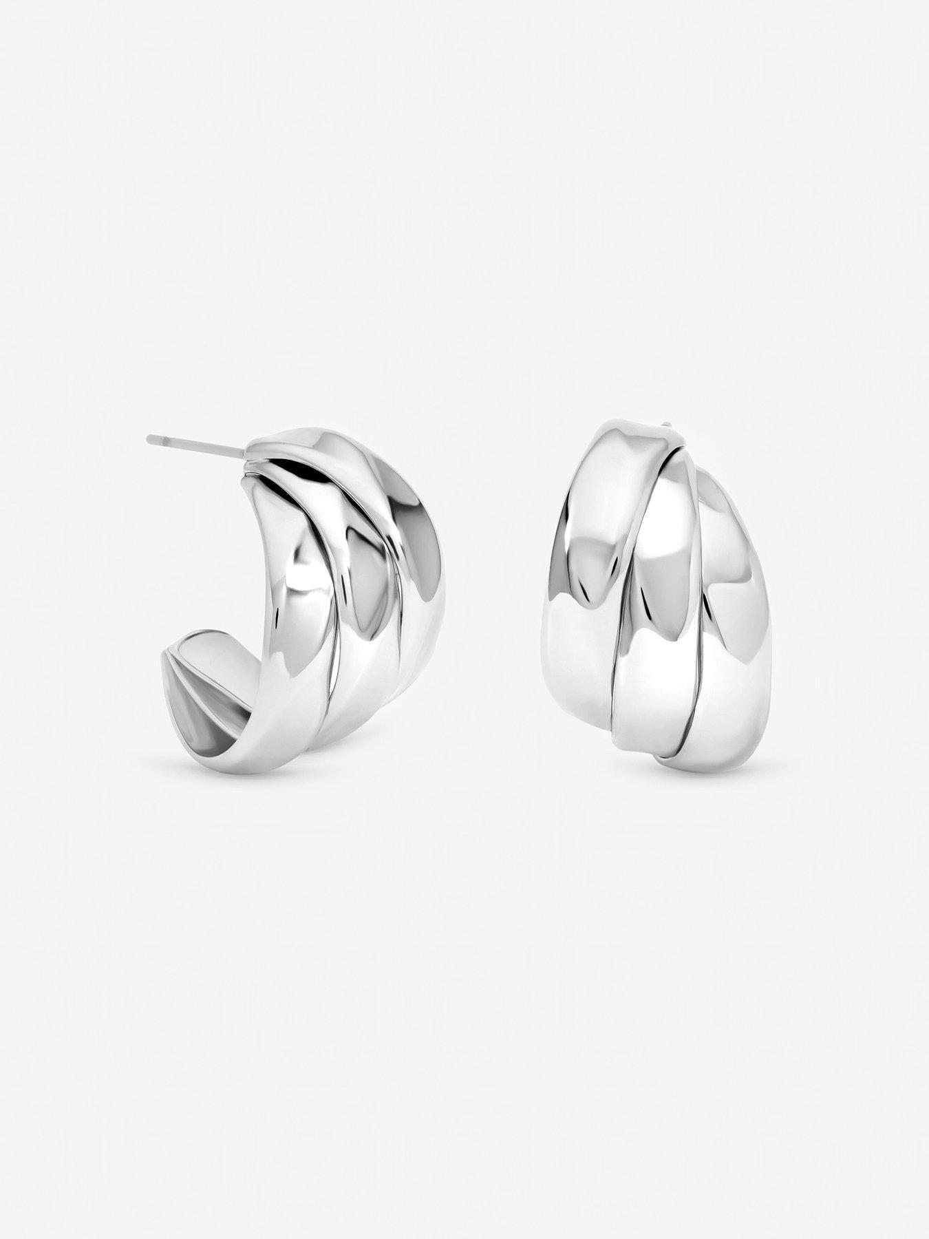 Image 2 of 3 of Jon Richard Silver Plated Multirow Molten Hoop Earrings