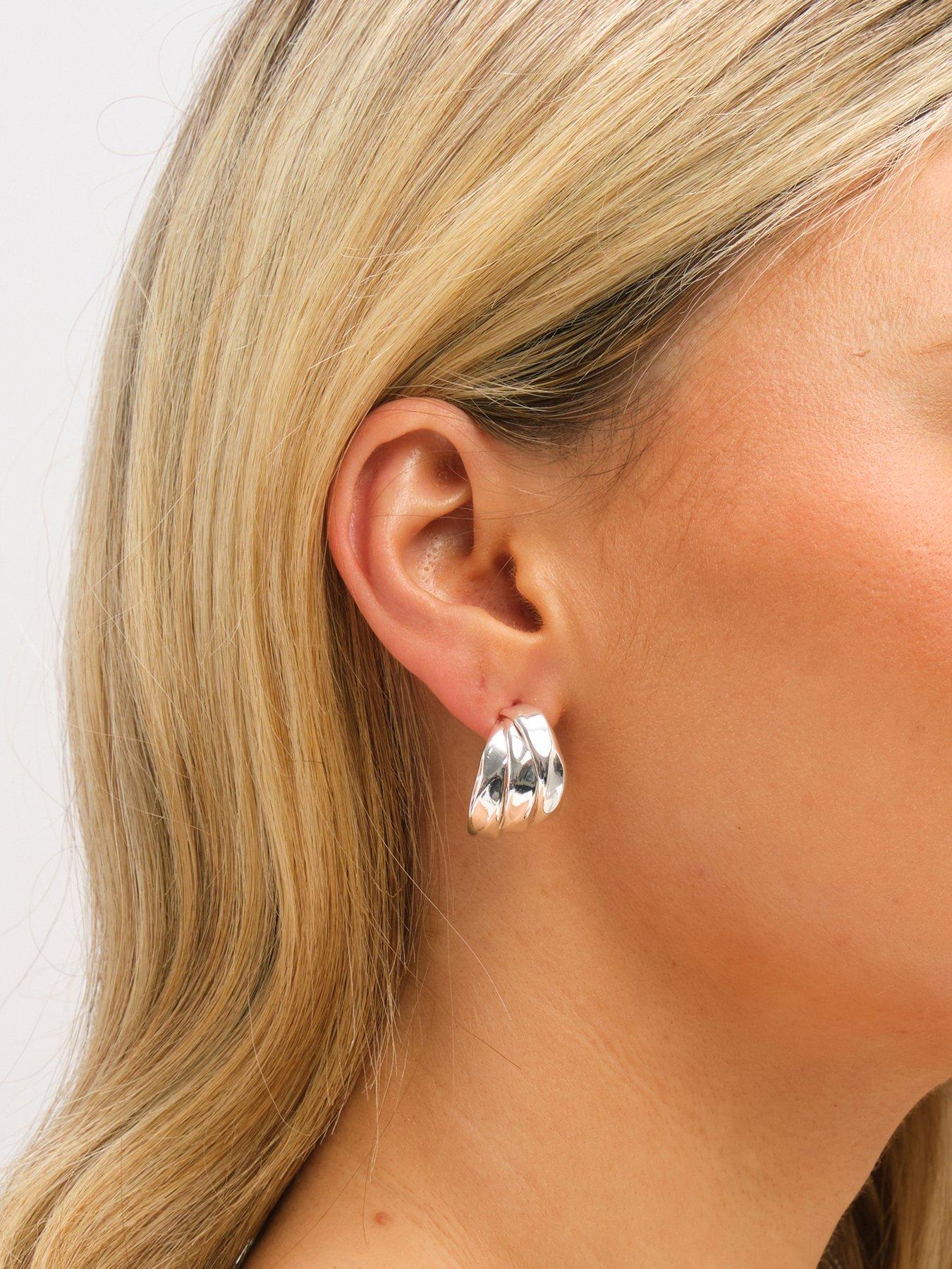 Image 3 of 3 of Jon Richard Silver Plated Multirow Molten Hoop Earrings