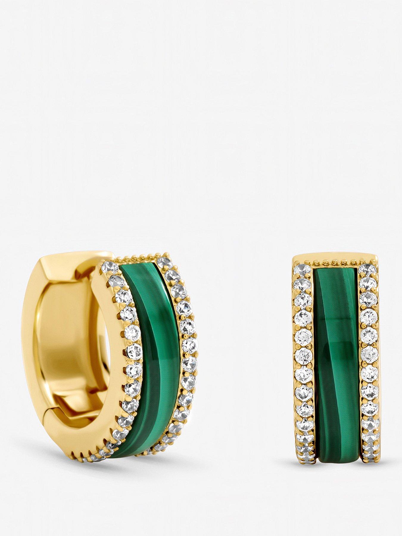 Jon Richard Gold Plated Crystal and Malachite Hoop Earrings