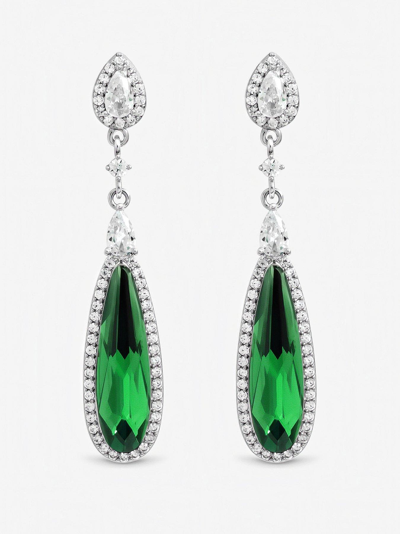  image of jon-richard-gold-plated-crystal-and-emerald-drop-earrings