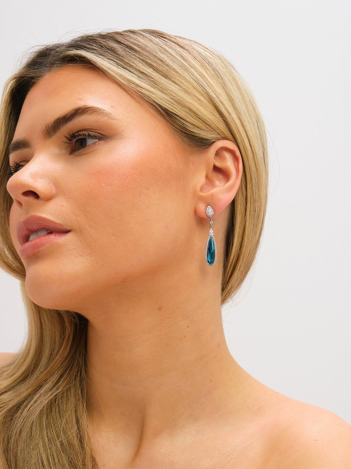  image of jon-richard-gold-plated-crystal-and-emerald-drop-earrings