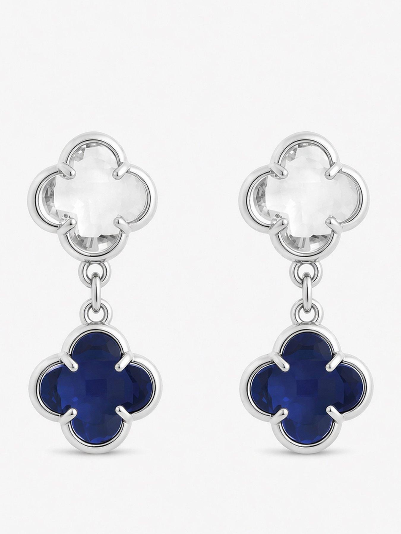 Image 1 of 1 of Jon Richard Silver Plated Sapphire and Crystal Clover Drop Earrings