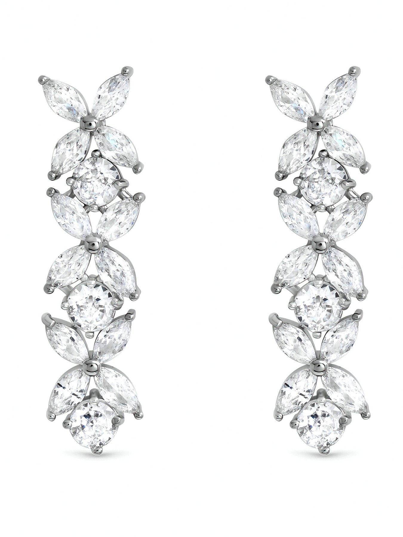 Jon Richard Rhodium Plated Cubic Zirconia Floral Earrings