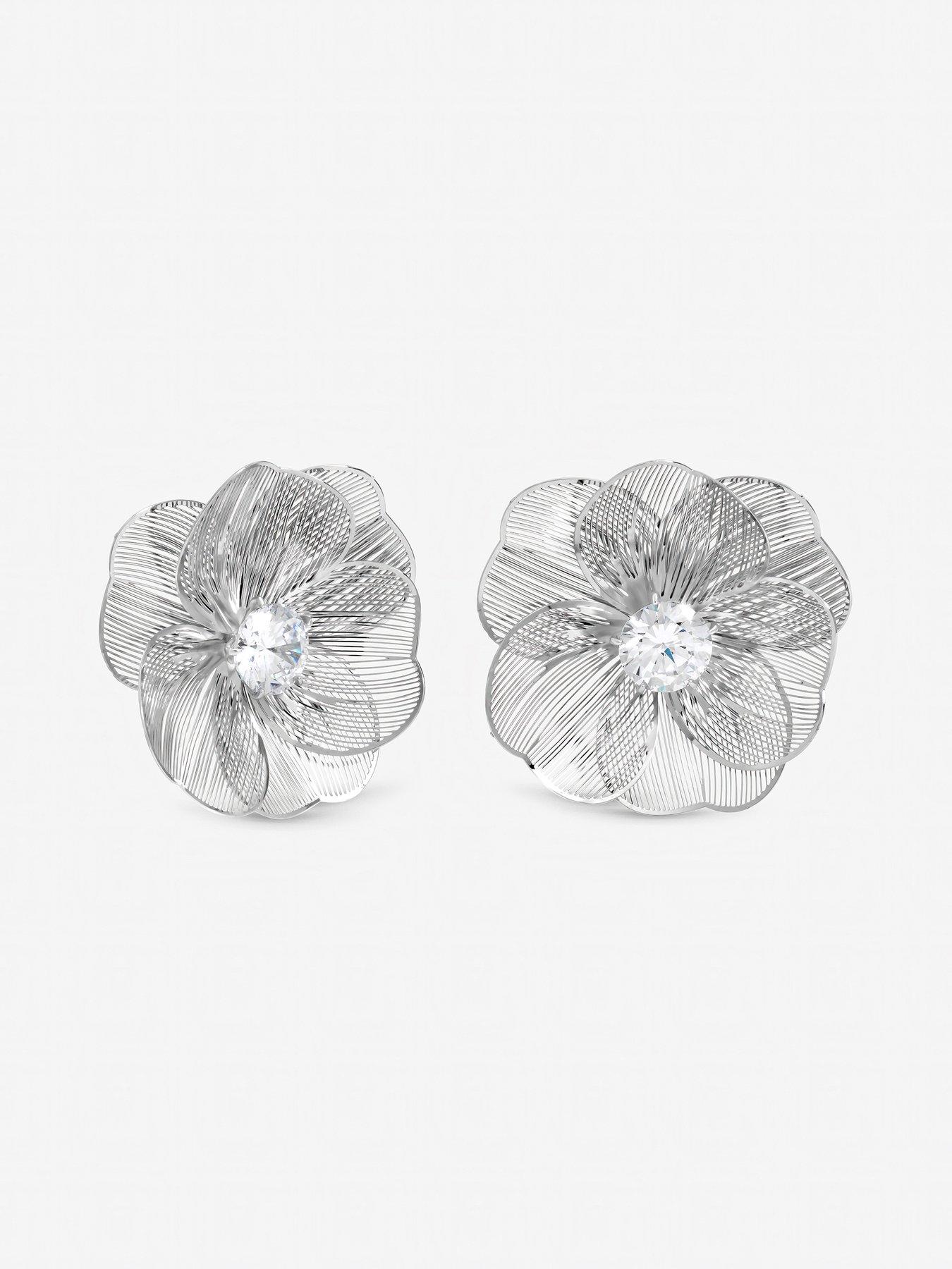 Image 2 of 3 of Jon Richard Rhodium Plated Crystal Statement Flower Earrings