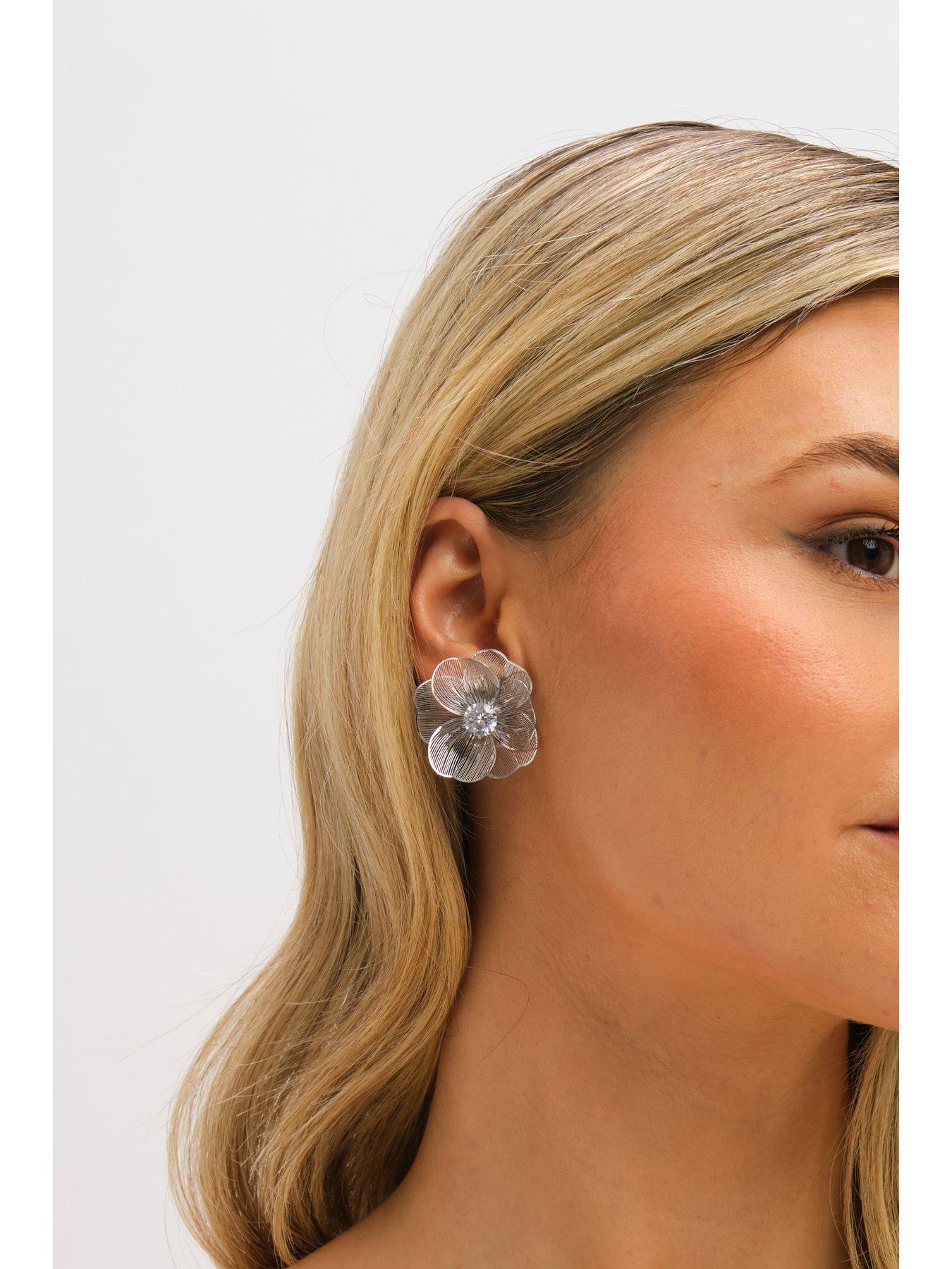 Image 3 of 3 of Jon Richard Rhodium Plated Crystal Statement Flower Earrings
