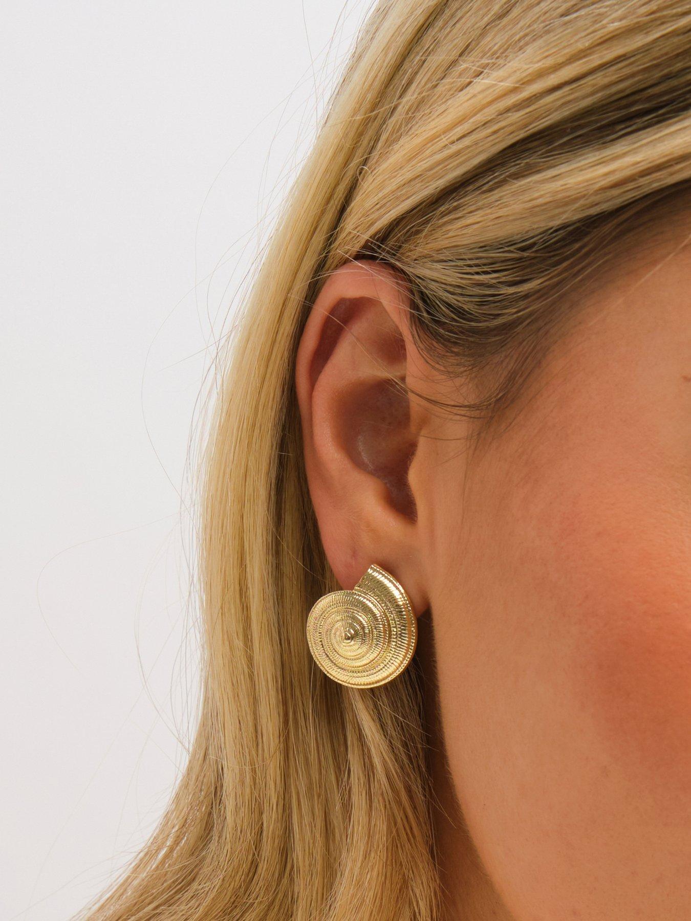 Image 2 of 3 of Inicio Gold Plated Statement Shell Earrings - Gift Pouch