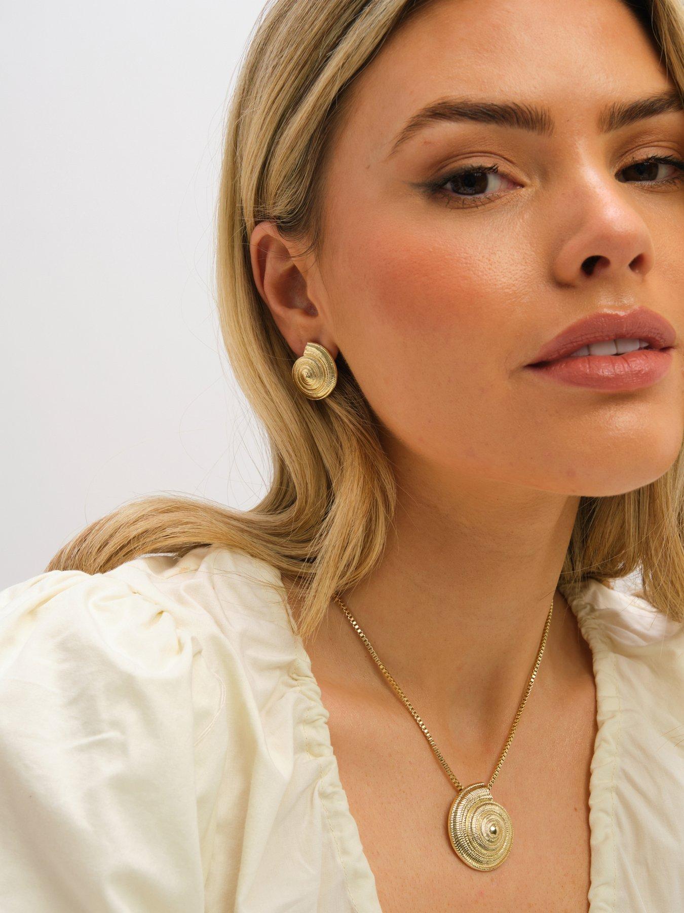 Image 3 of 3 of Inicio Gold Plated Statement Shell Earrings - Gift Pouch