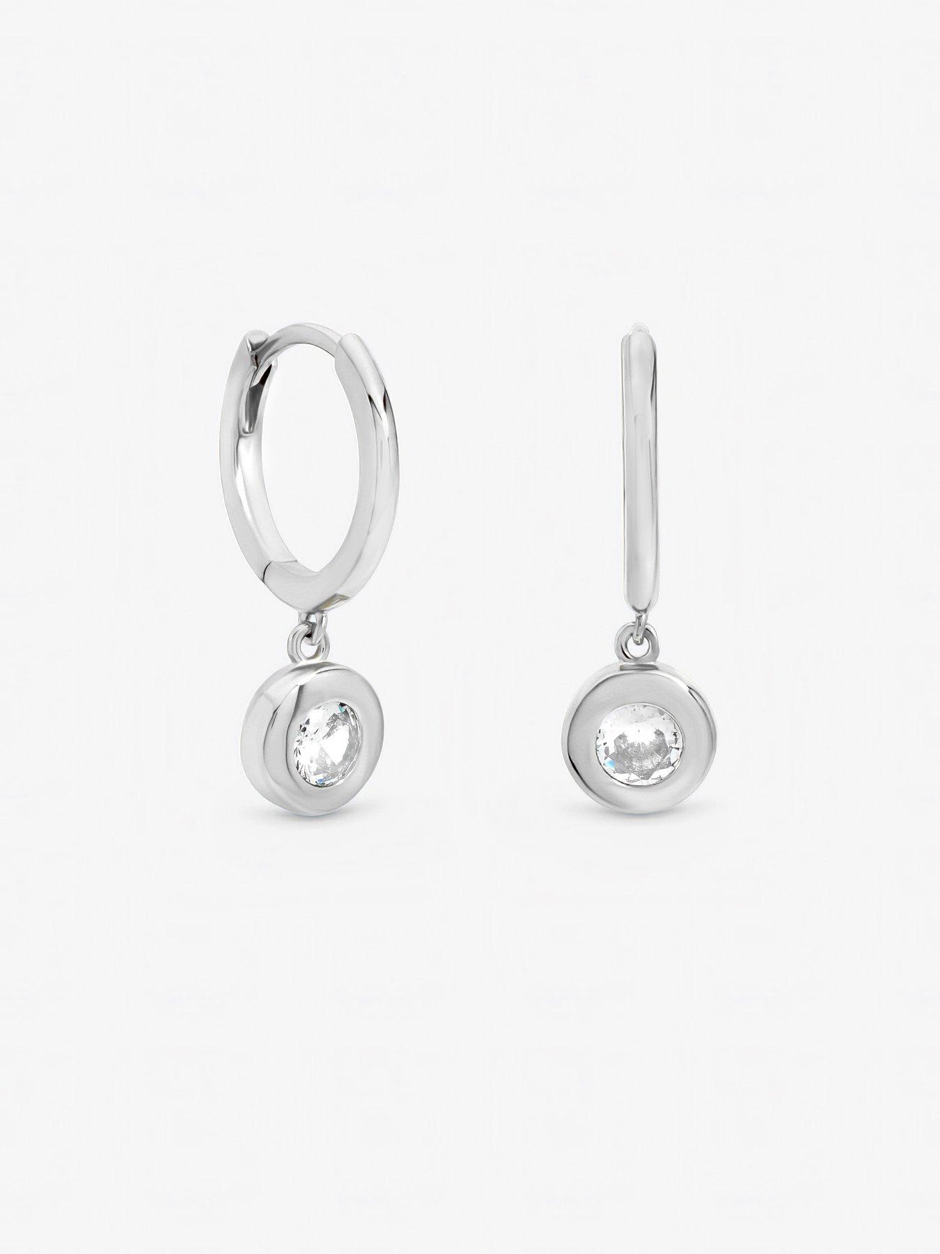  image of jon-richard-jonrichard-silver-plated-cubic-zirconia-bezel-huggie-earrings
