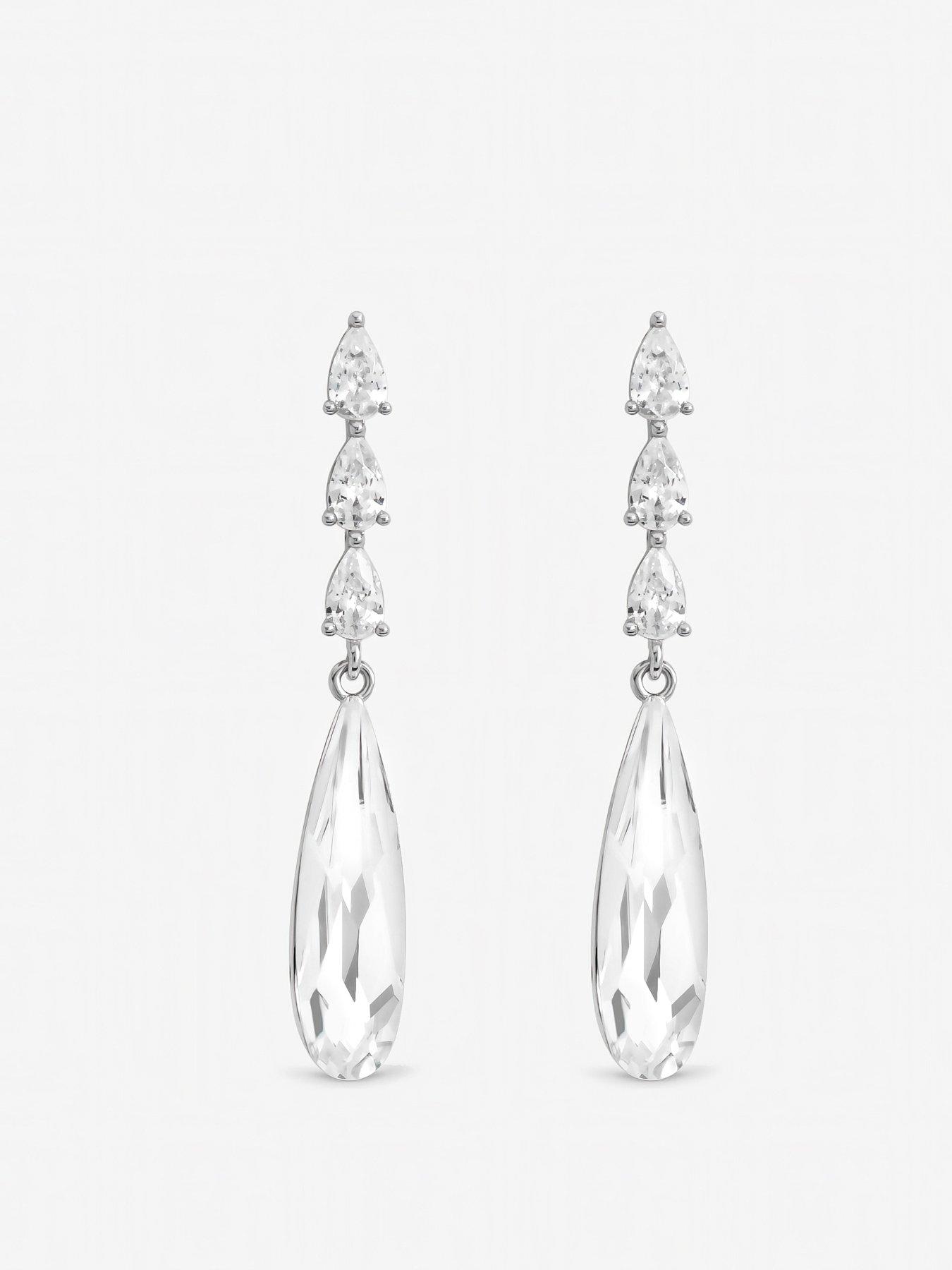 Image 2 of 3 of Jon Richard Rhodium Plated Linear Pear Drop Earrings