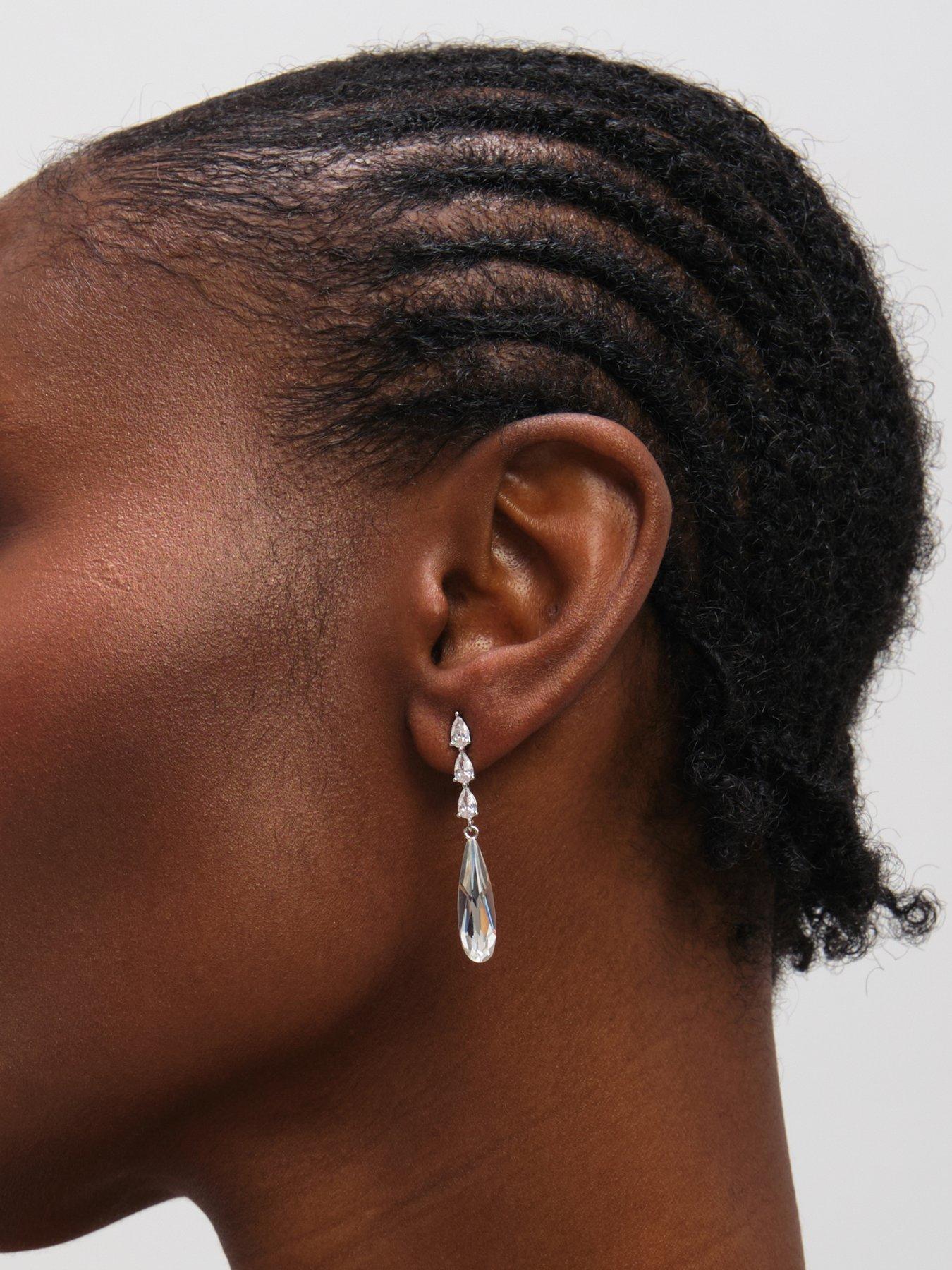 Image 3 of 3 of Jon Richard Rhodium Plated Linear Pear Drop Earrings
