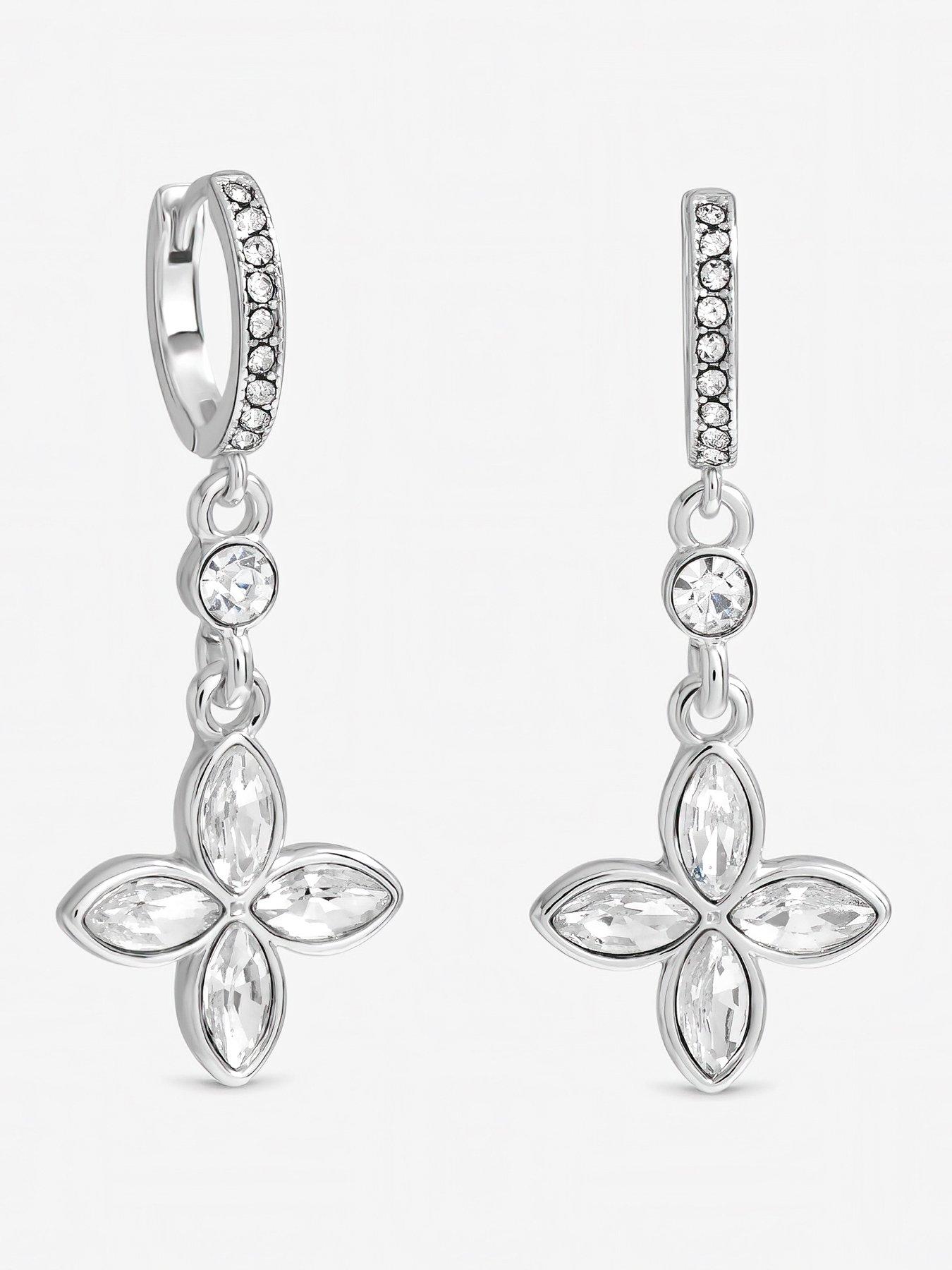  image of jon-richard-silver-plated-and-crystal-clover-earrings