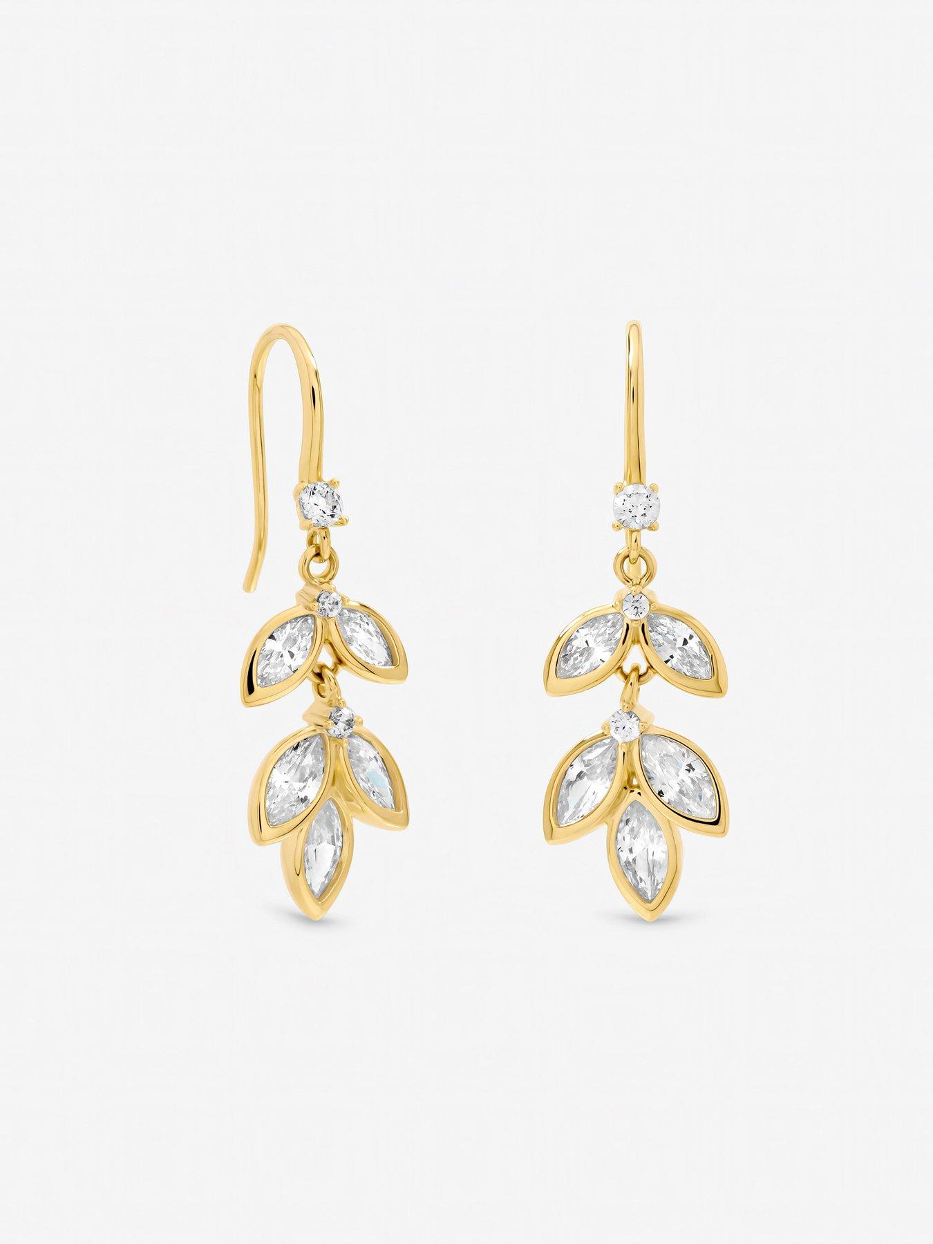  image of jon-richard-gold-plated-and-crystal-leaf-drop-fish-hook-earrings