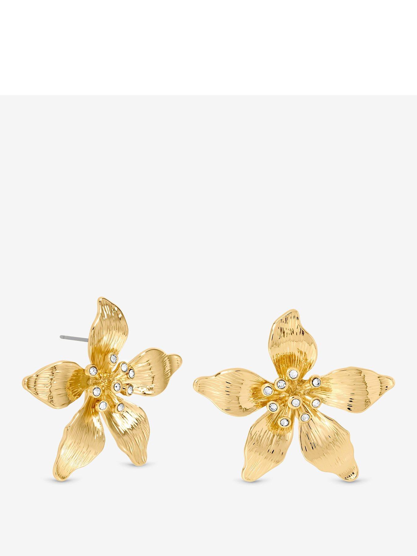 Image 1 of 3 of Mood Gold Polished Statement Floral Earrings