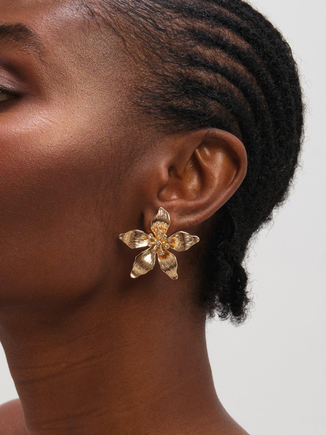 Image 2 of 3 of Mood Gold Polished Statement Floral Earrings
