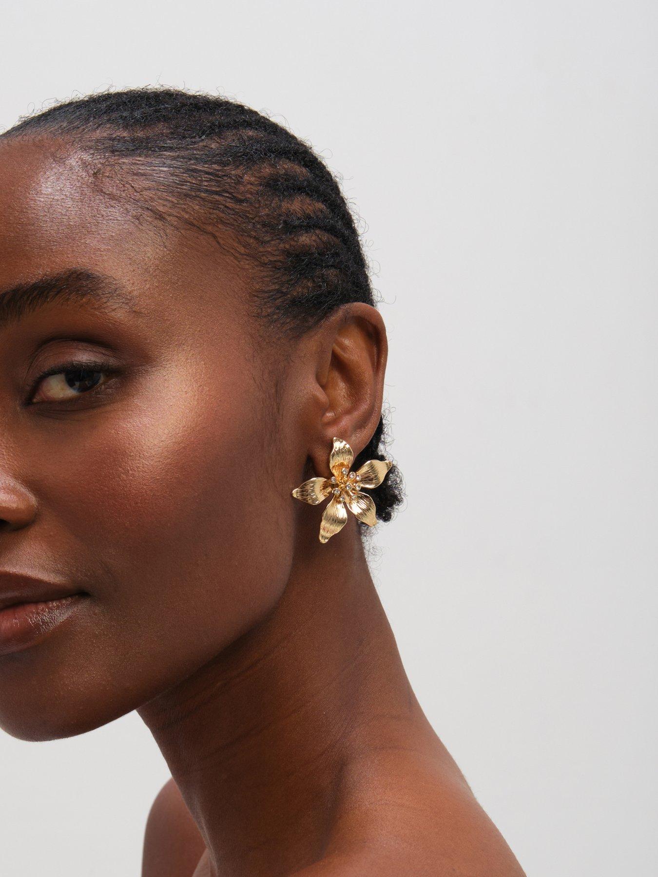 Image 3 of 3 of Mood Gold Polished Statement Floral Earrings