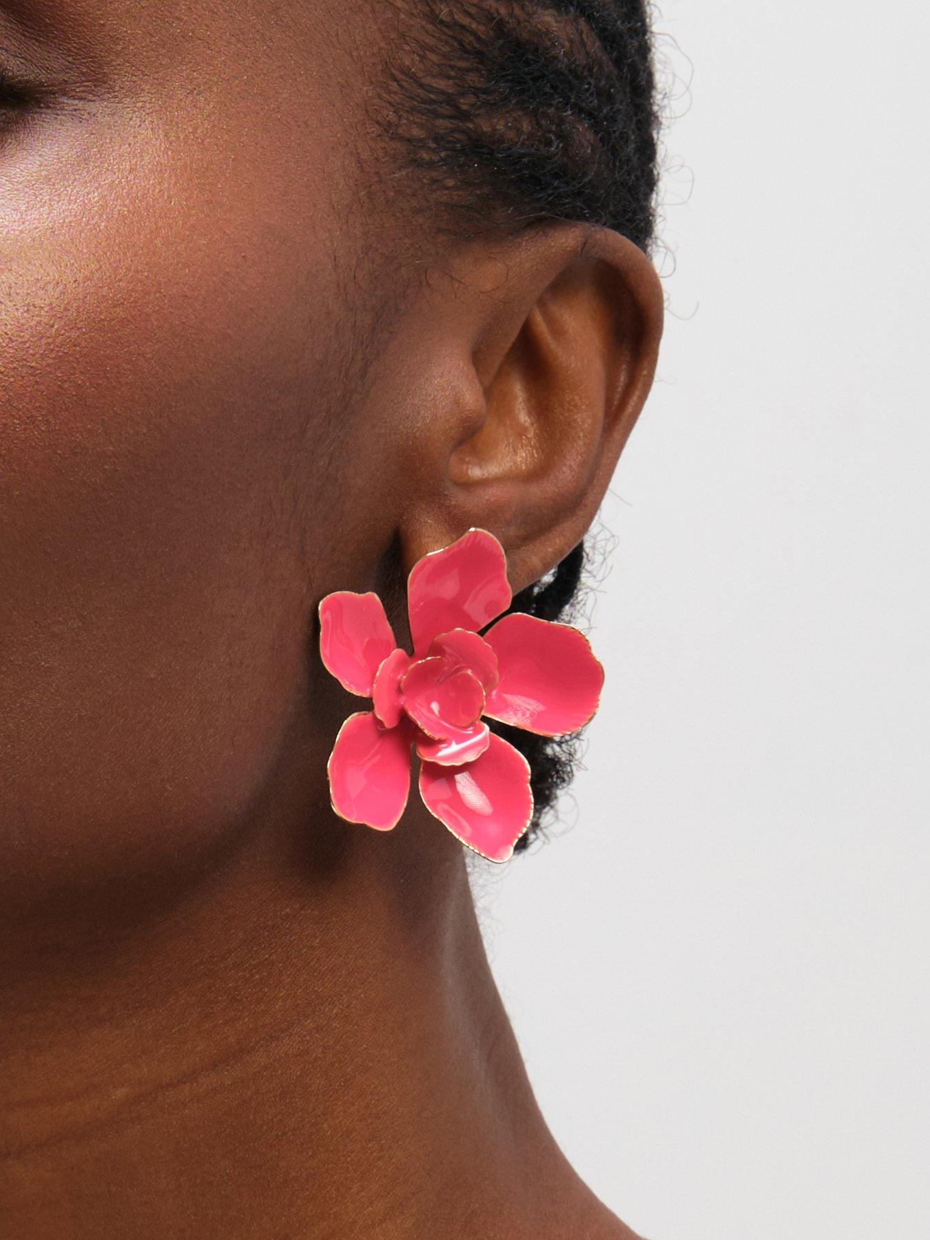 Image 2 of 3 of Mood Gold Pink Floral Earrings
